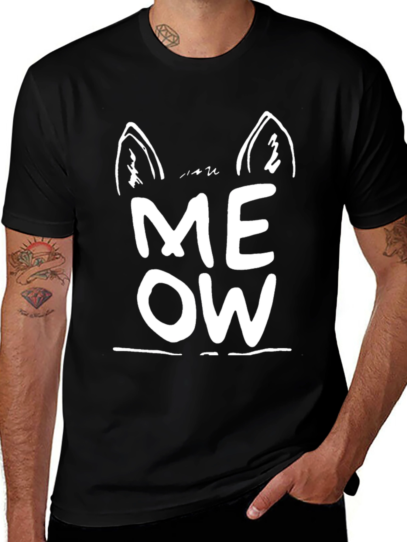 Meow Cat Ear Graphic Tee - Black Unisex T-Shirt