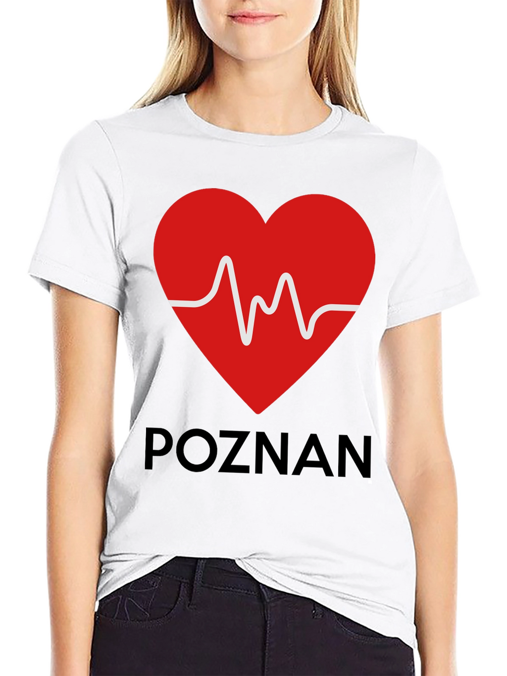 Poznan Heartbeat Graphic Tee - Black Cotton Casual T-Shirt