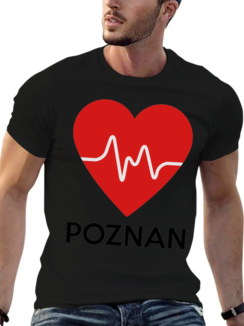 Poznan Heartbeat Graphic Tee - Black Cotton Casual T-Shirt
