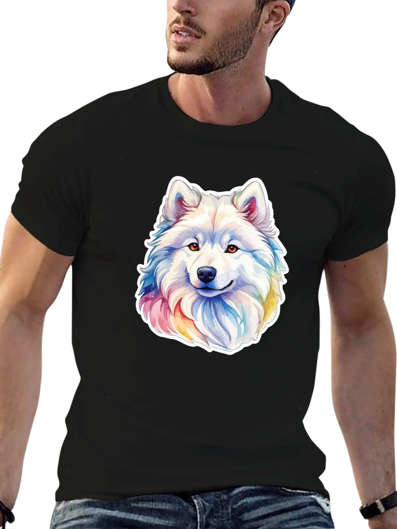 Rainbow Husky Graphic Tee - Mens Black T-Shirt