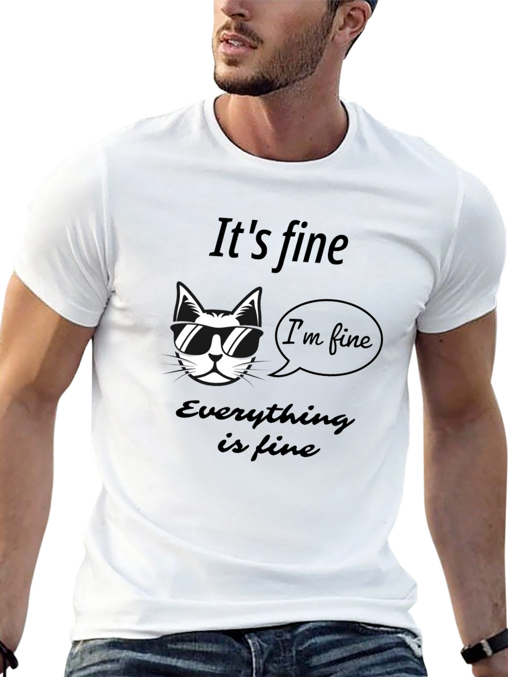 Its Fine Cat T-Shirt - Mens Graphic Tee