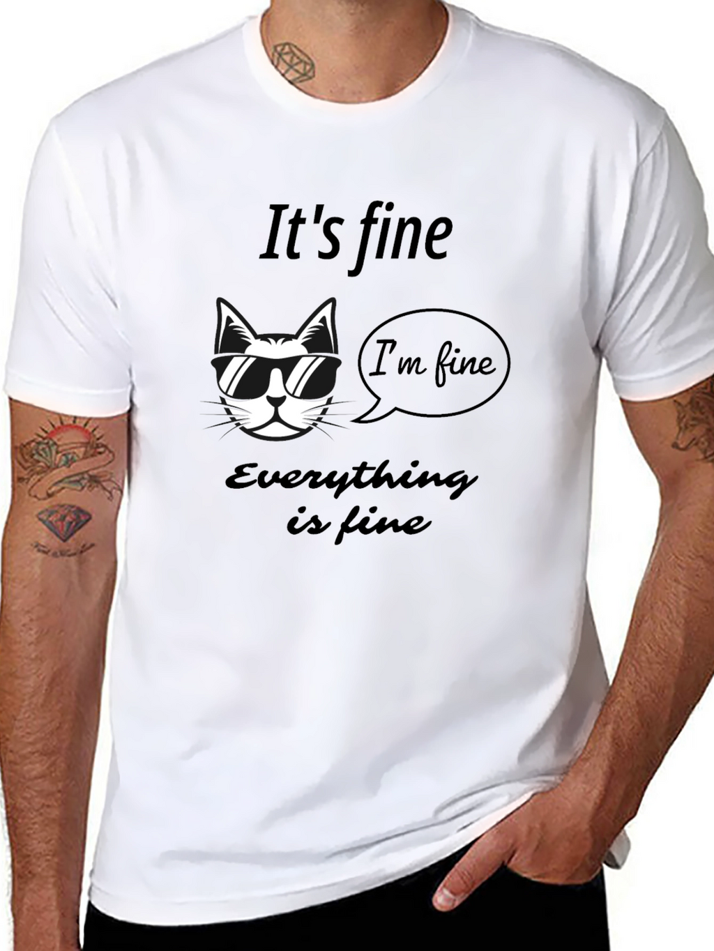 Its Fine Cat T-Shirt - Mens Graphic Tee