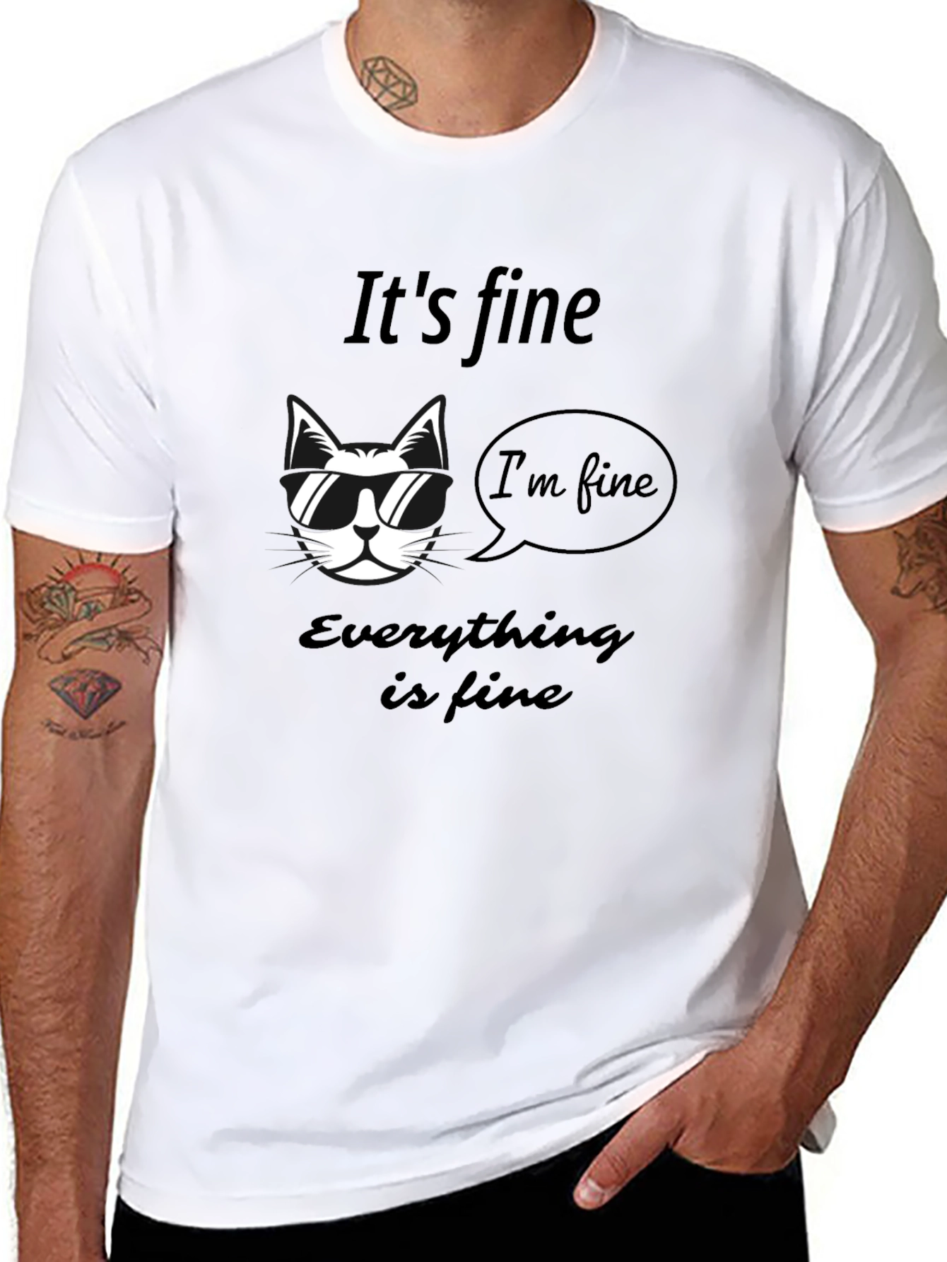 Its Fine Cat T-Shirt - Mens Graphic Tee