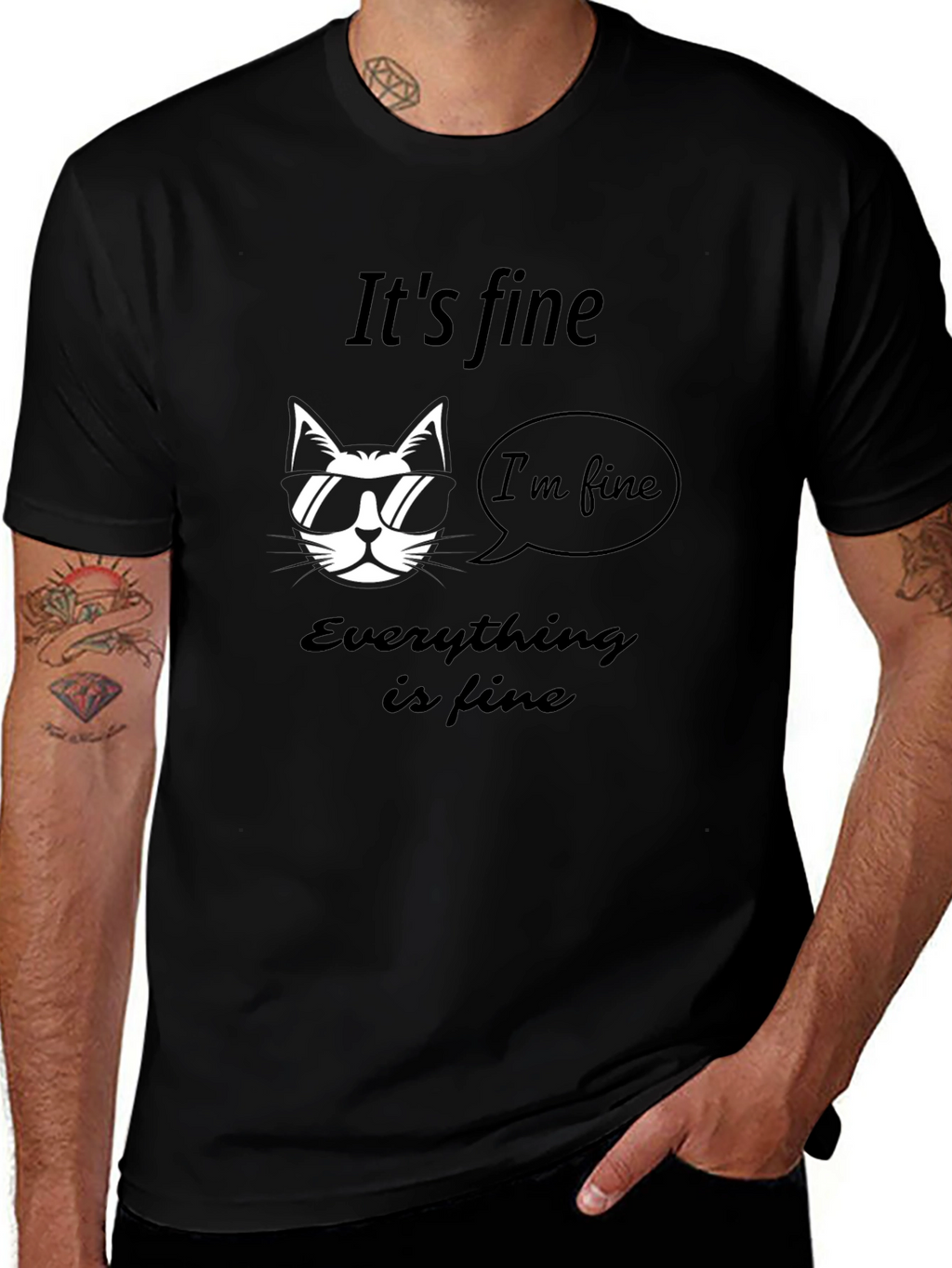 Its Fine Cat T-Shirt - Mens Graphic Tee