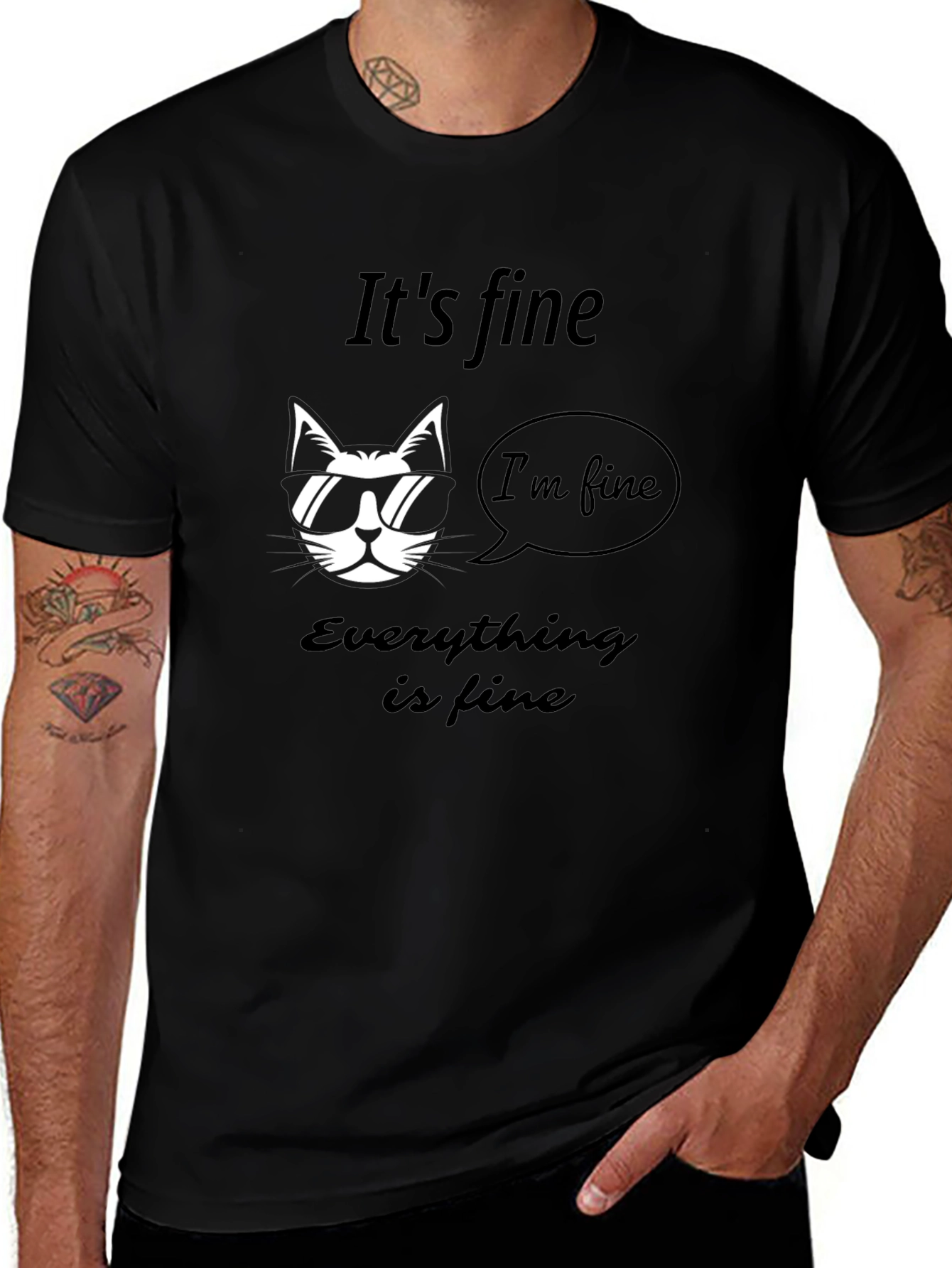 Its Fine Cat T-Shirt - Mens Graphic Tee