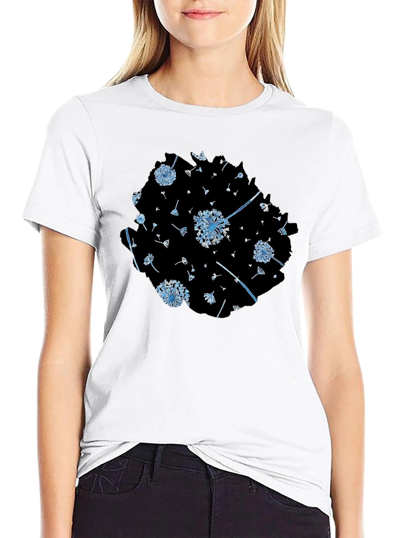 Dandelion Print Black Tee - Stylish & Unique Design