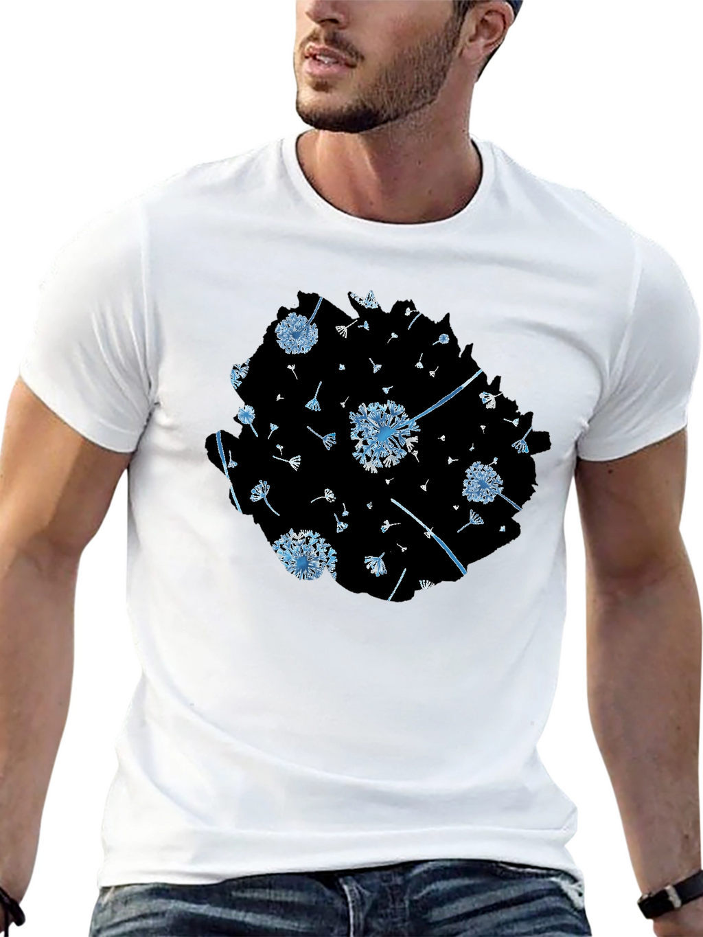 Dandelion Print Black Tee - Stylish & Unique Design
