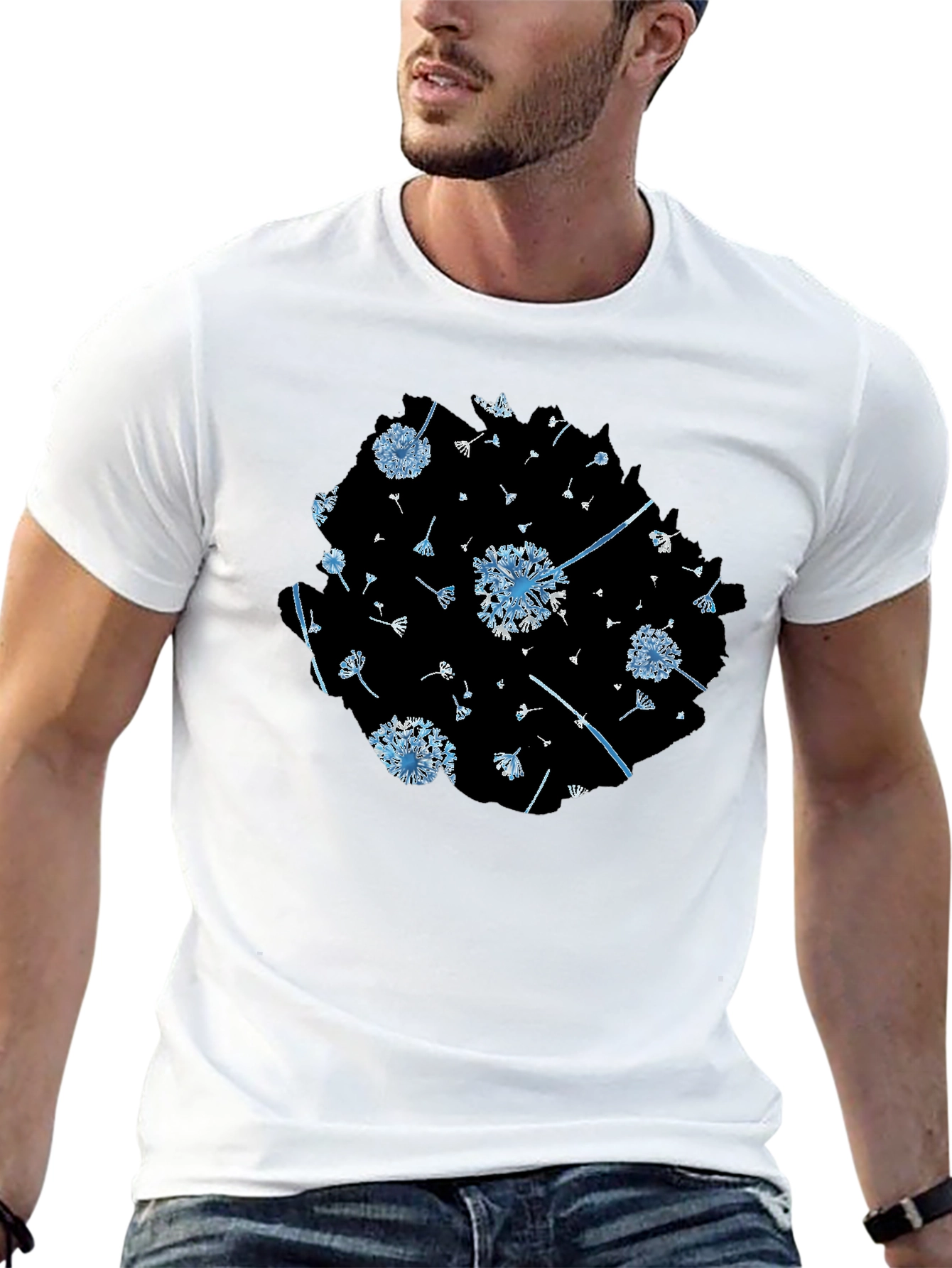 Dandelion Print Black Tee - Stylish & Unique Design