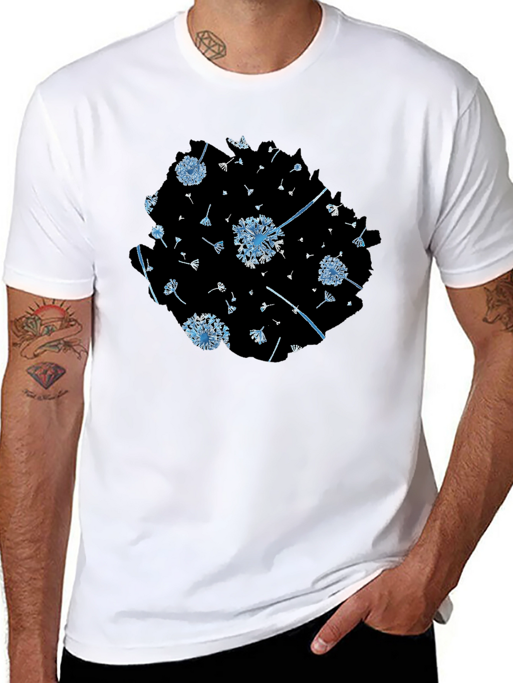 Dandelion Print Black Tee - Stylish & Unique Design