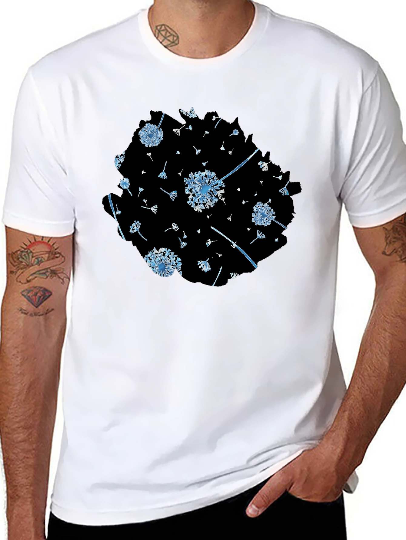 Dandelion Print Black Tee - Stylish & Unique Design