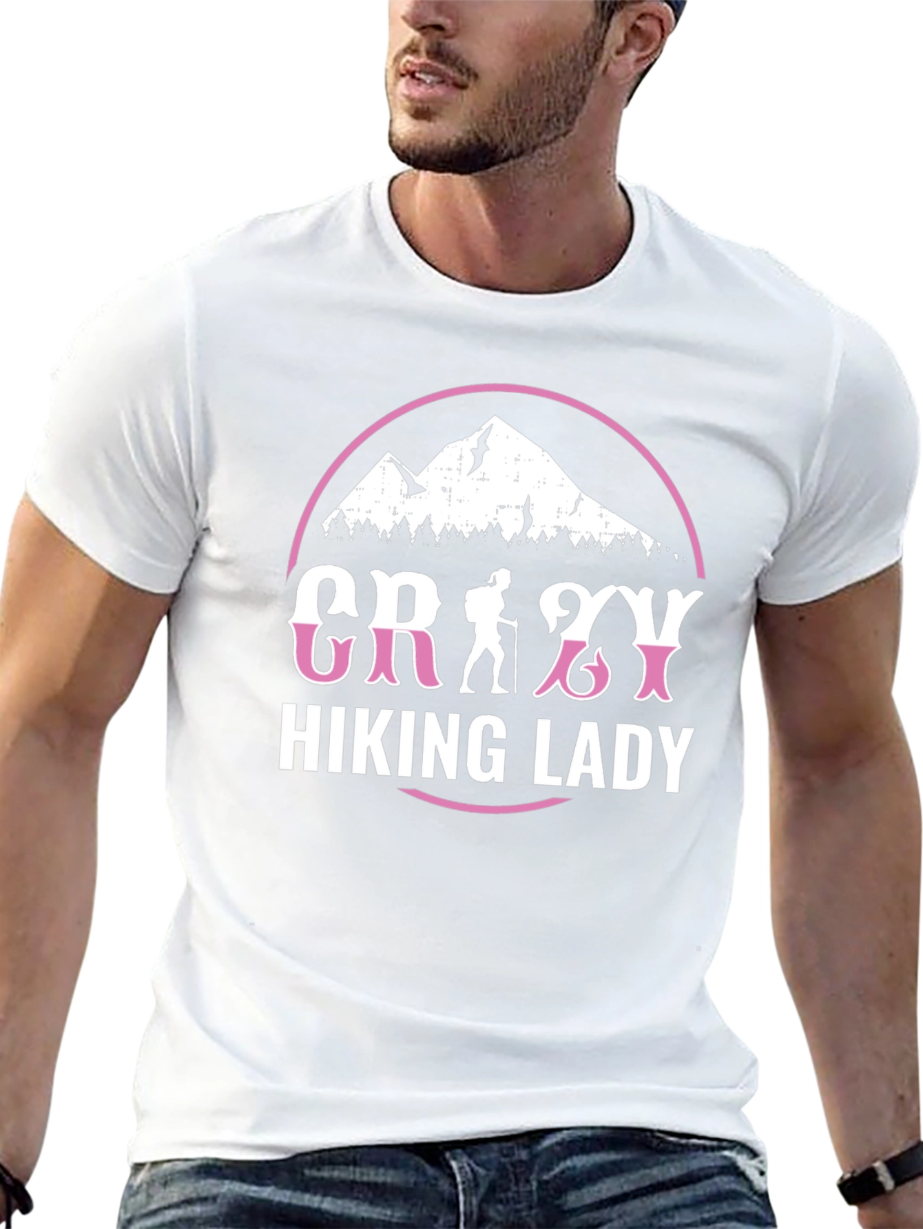 Crazy Hiking Lady Graphic Tee - Mountain Adventure Shirt