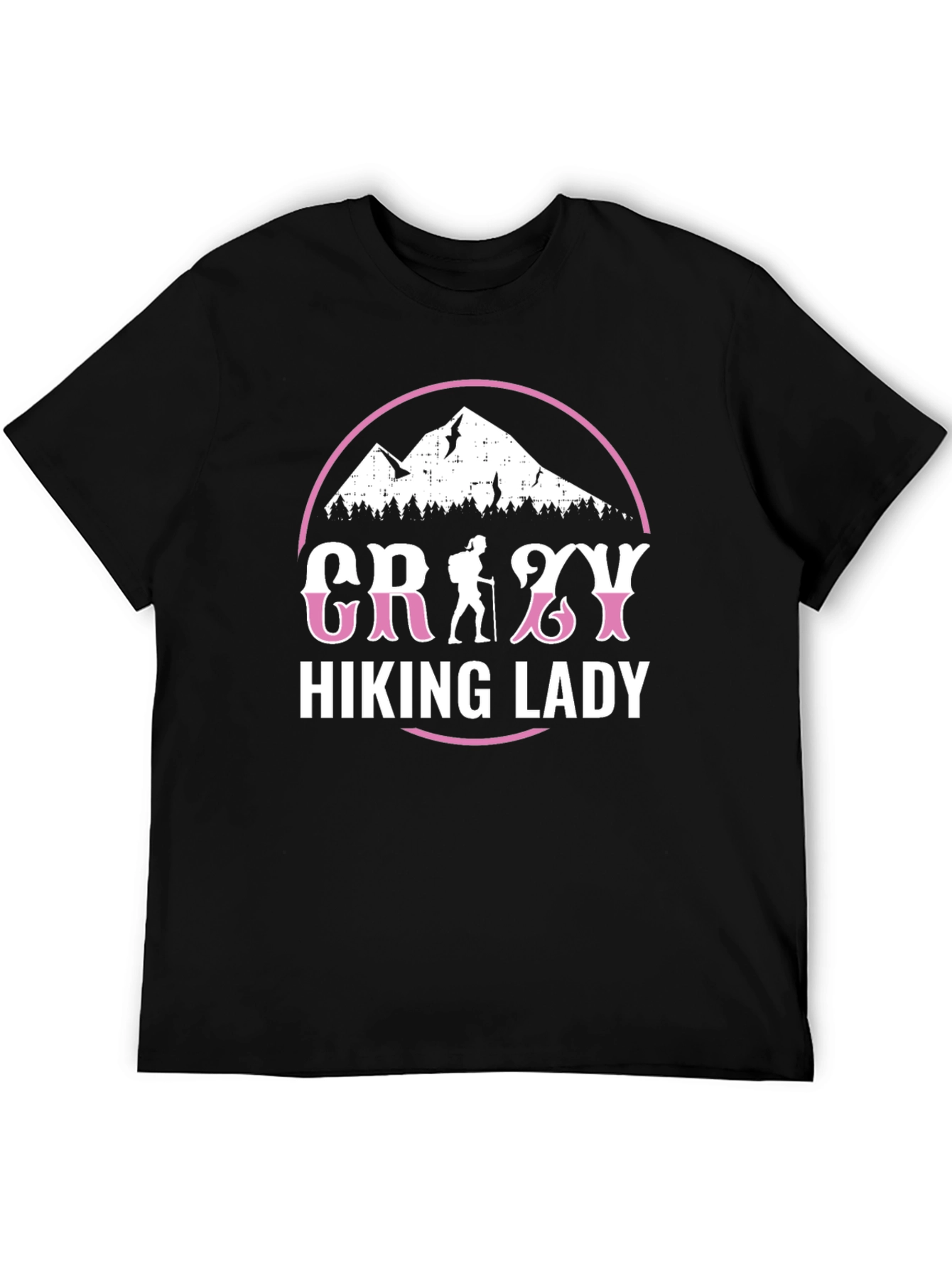 Crazy Hiking Lady Graphic Tee - Mountain Adventure Shirt