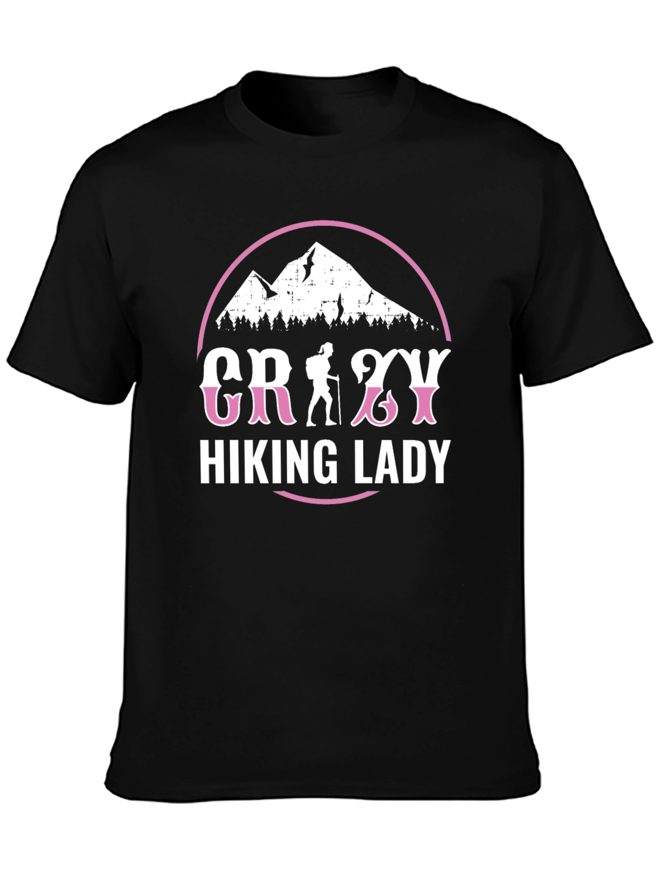 Crazy Hiking Lady Graphic Tee - Mountain Adventure Shirt