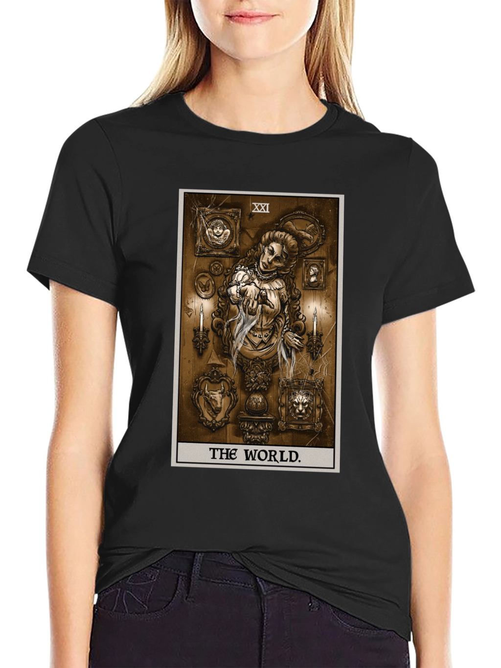 The World Tarot Card Black T-Shirt