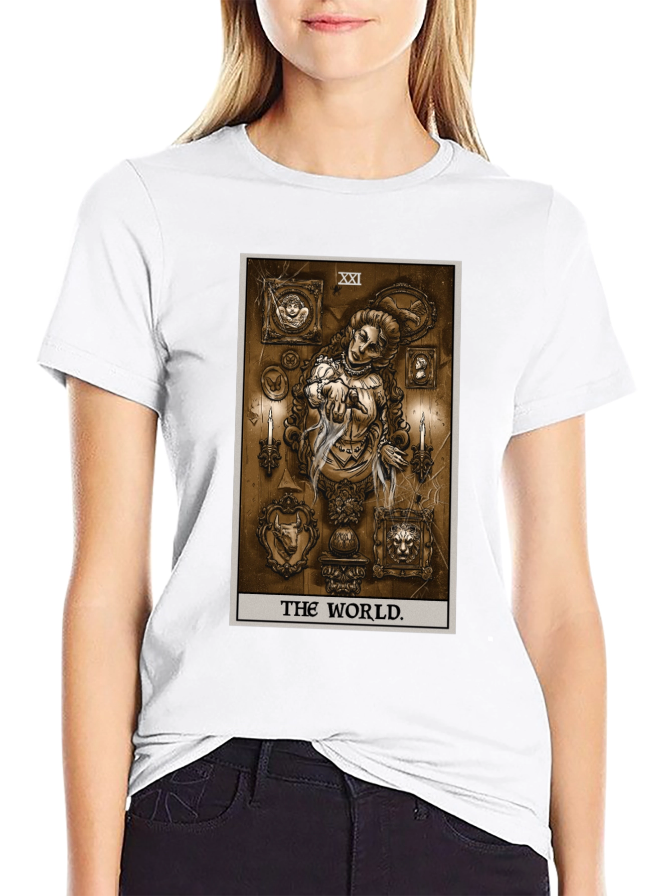 The World Tarot Card Black T-Shirt