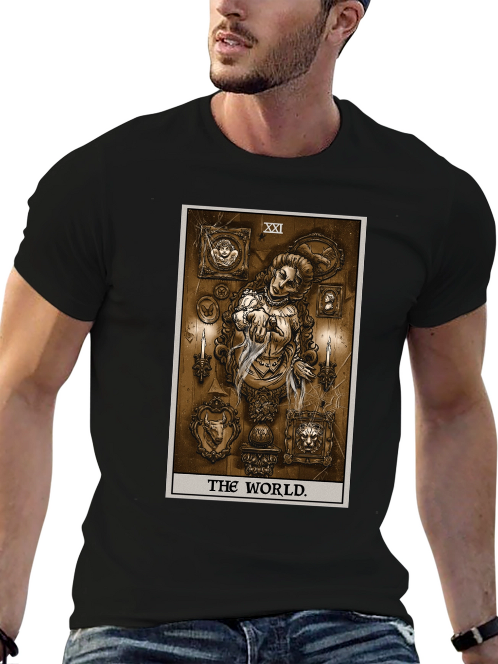 The World Tarot Card Black T-Shirt