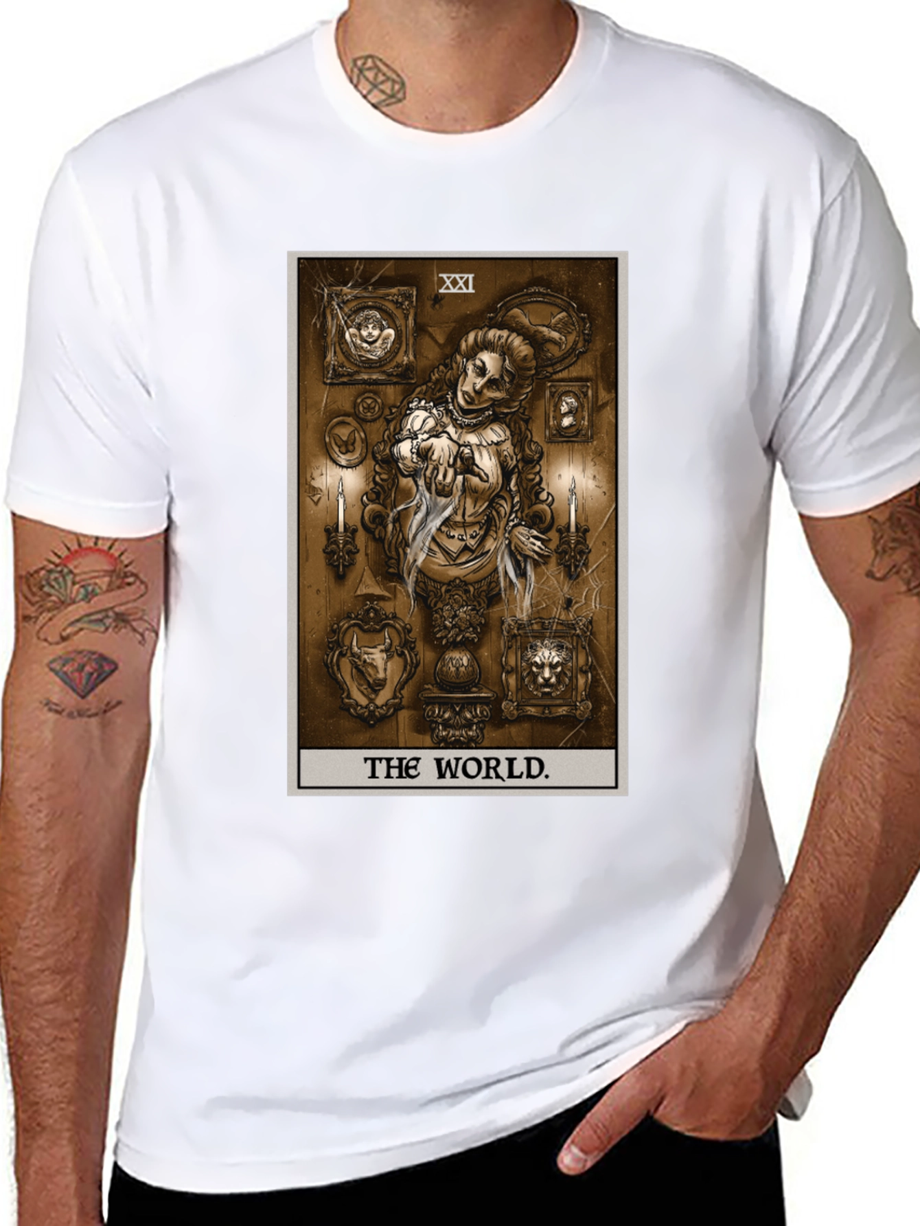 The World Tarot Card Black T-Shirt