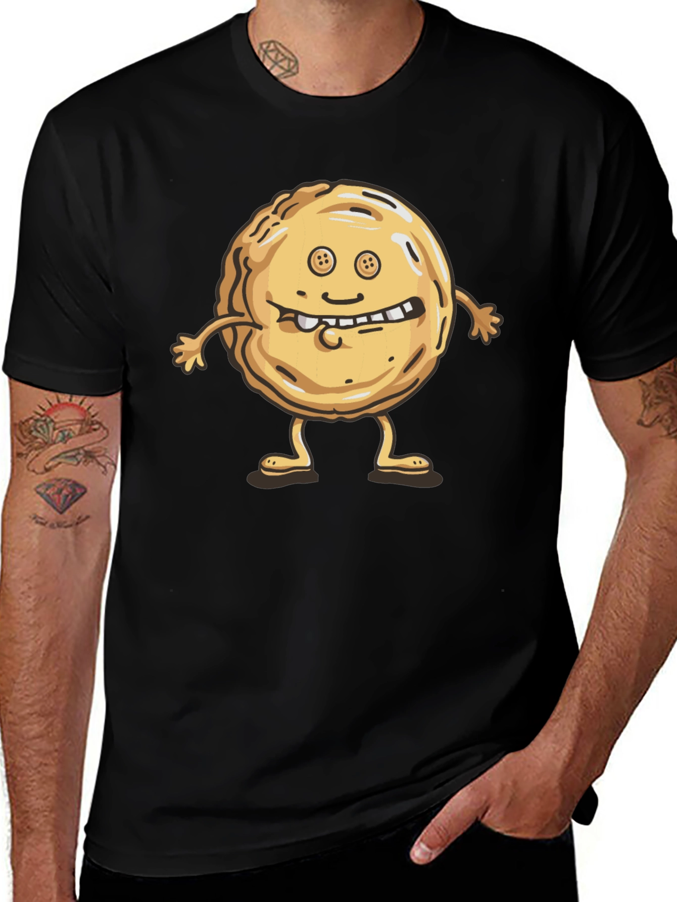 Funny Cookie Character Black T-Shirt