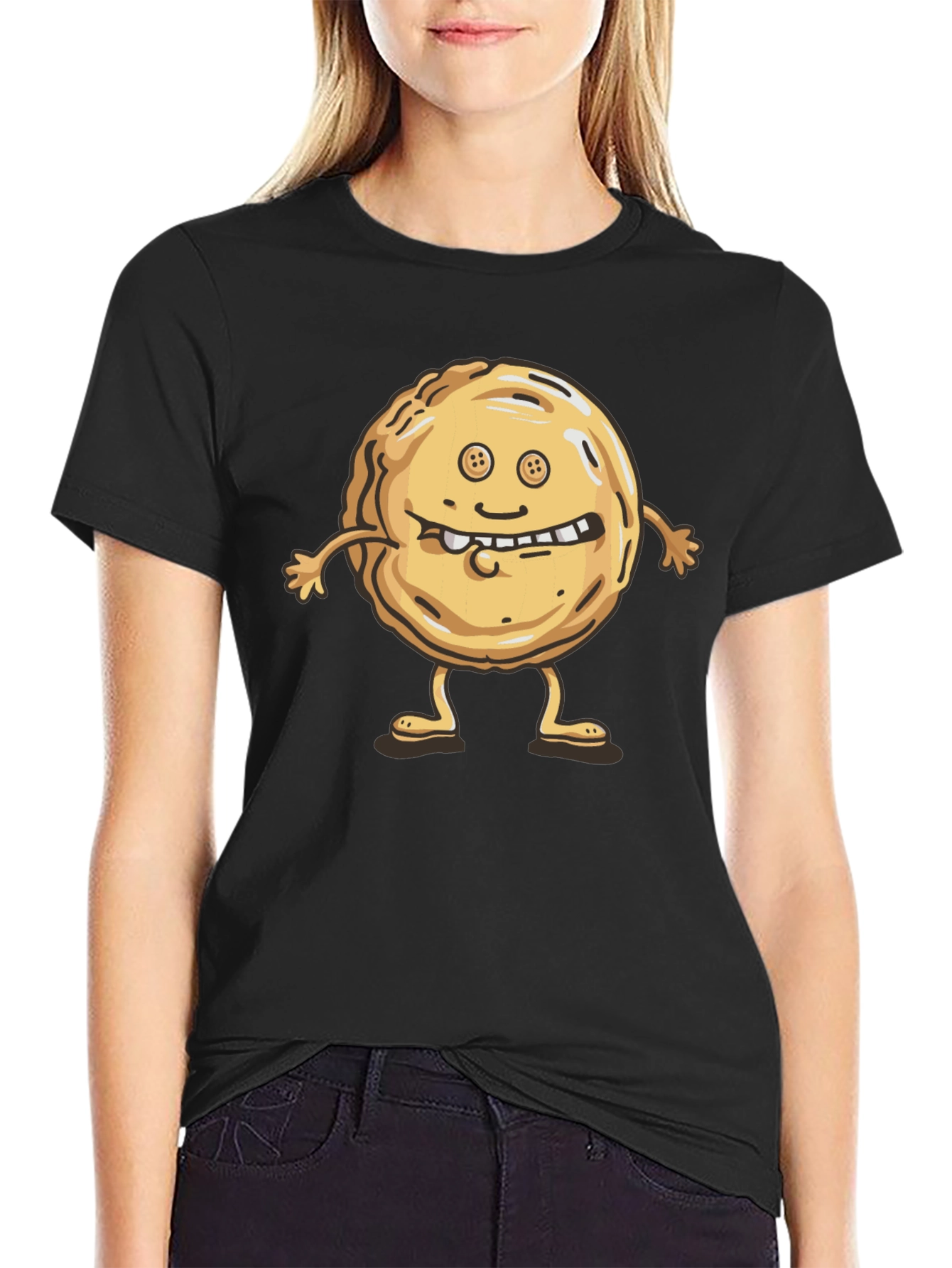 Funny Cookie Character Black T-Shirt