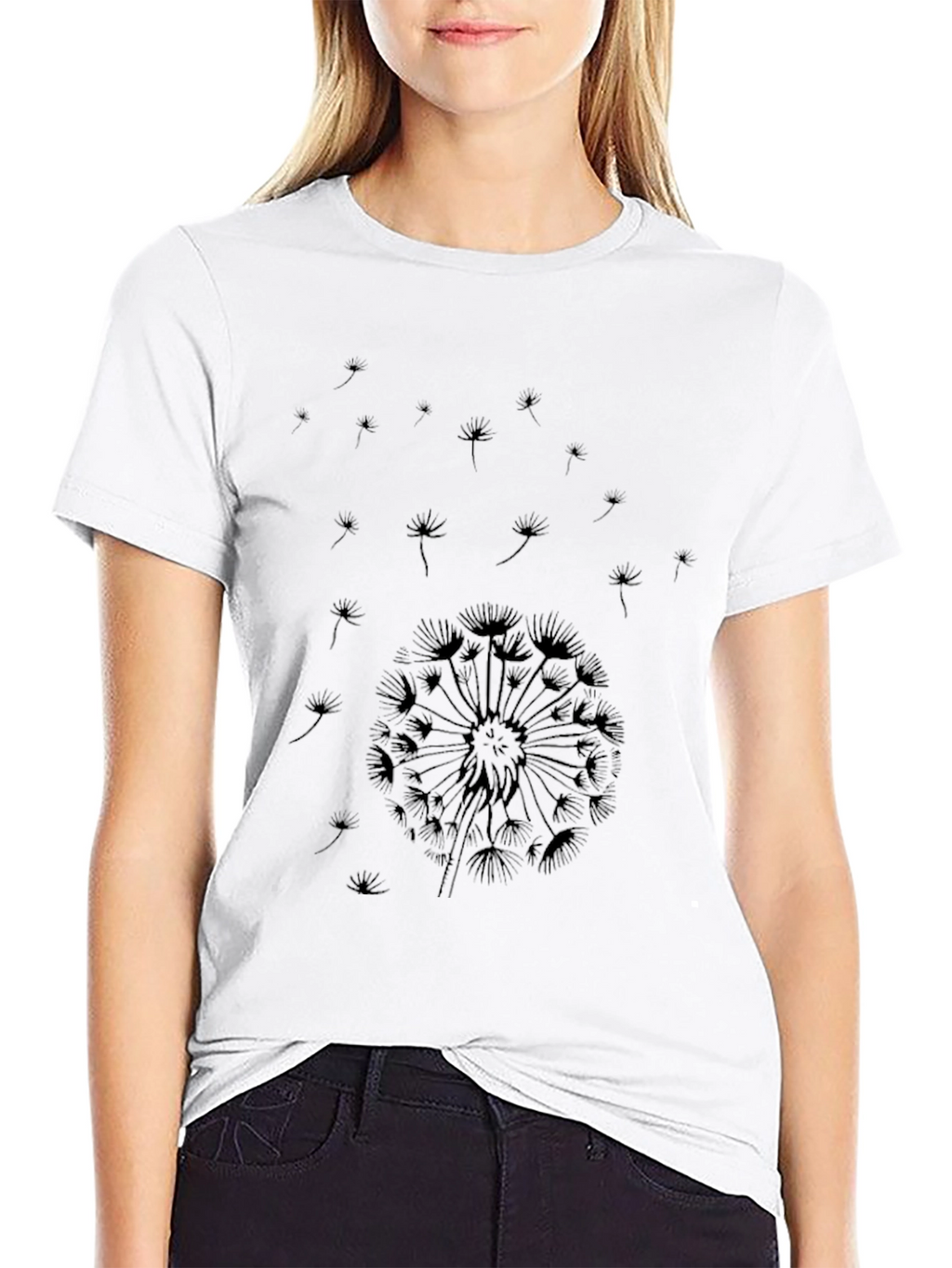 Dandelion Print Black T-Shirt