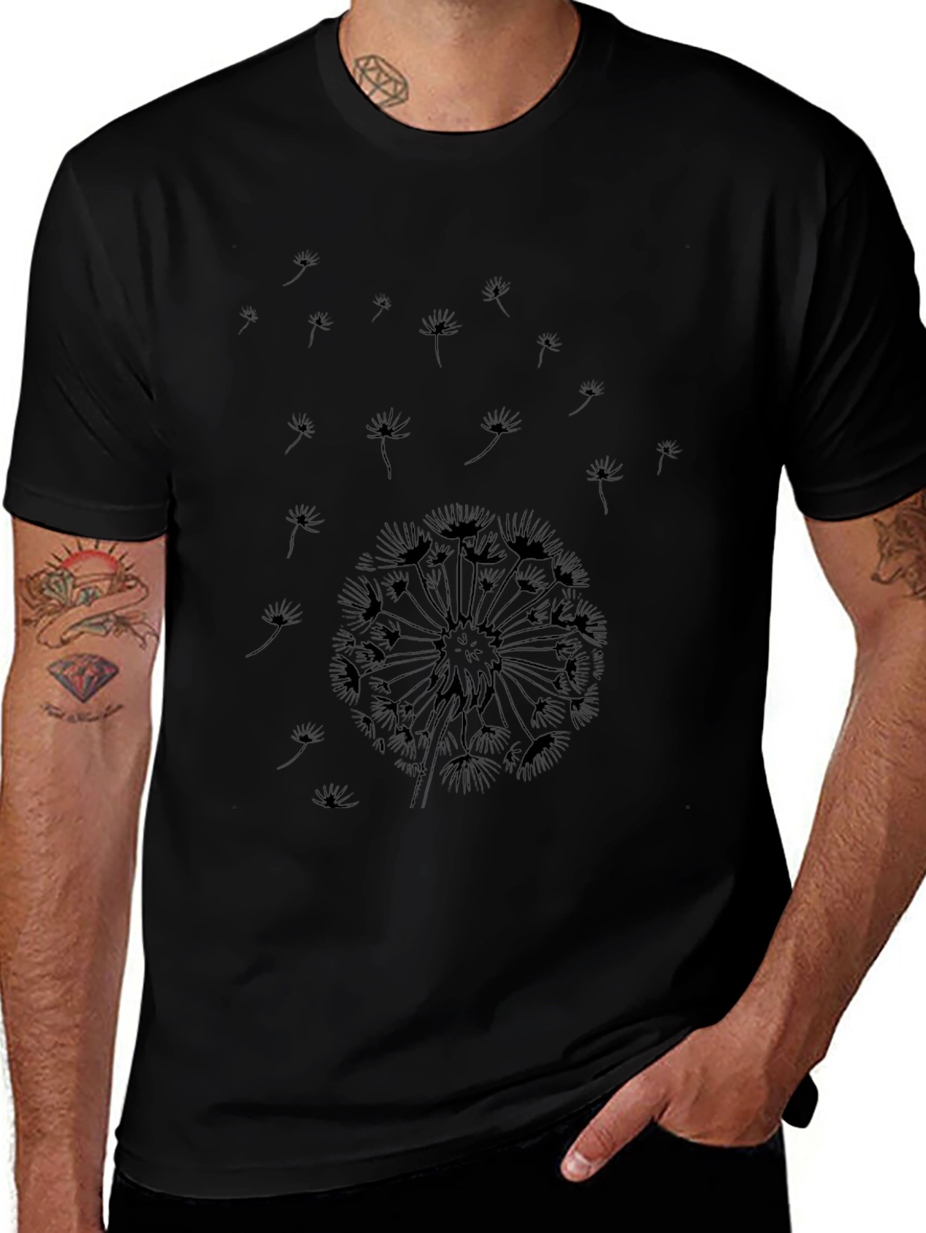 Dandelion Print Black T-Shirt