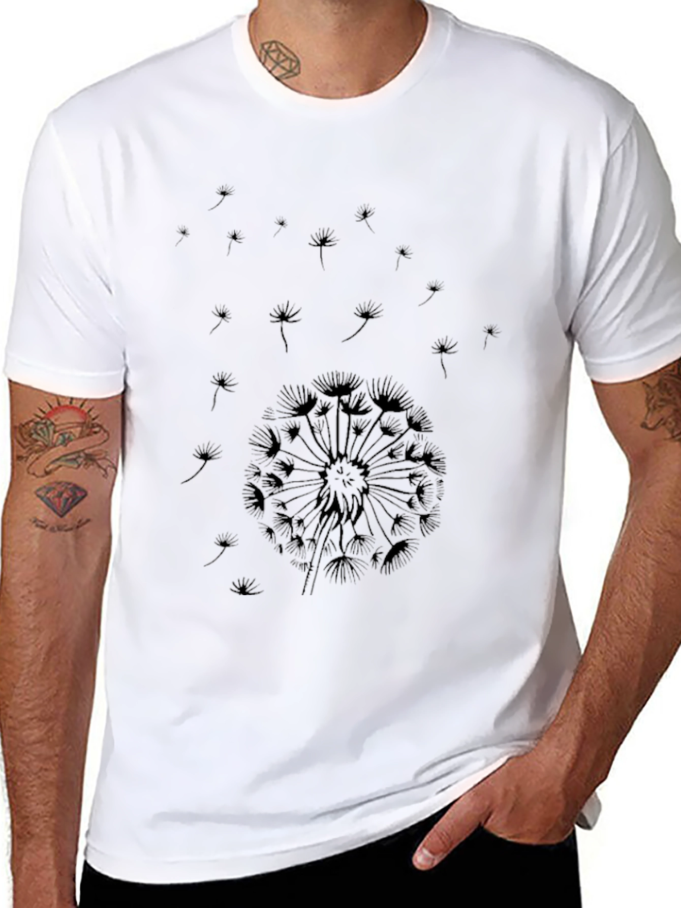 Dandelion Print Black T-Shirt