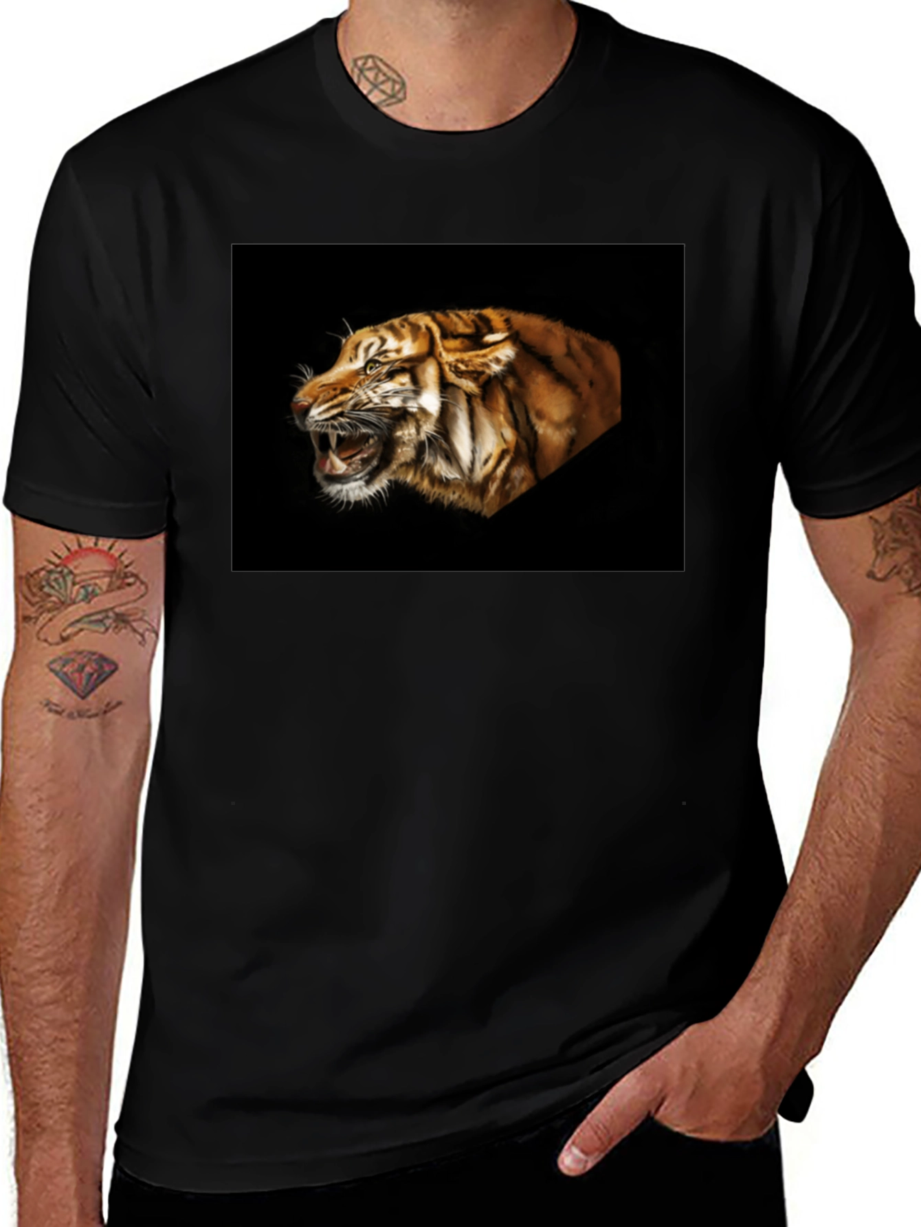 Black Tiger Graphic Tee - Bold Animal Print Shirt