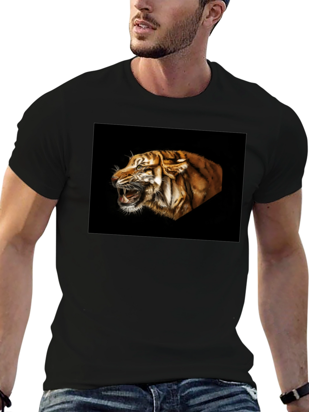 Black Tiger Graphic Tee - Bold Animal Print Shirt
