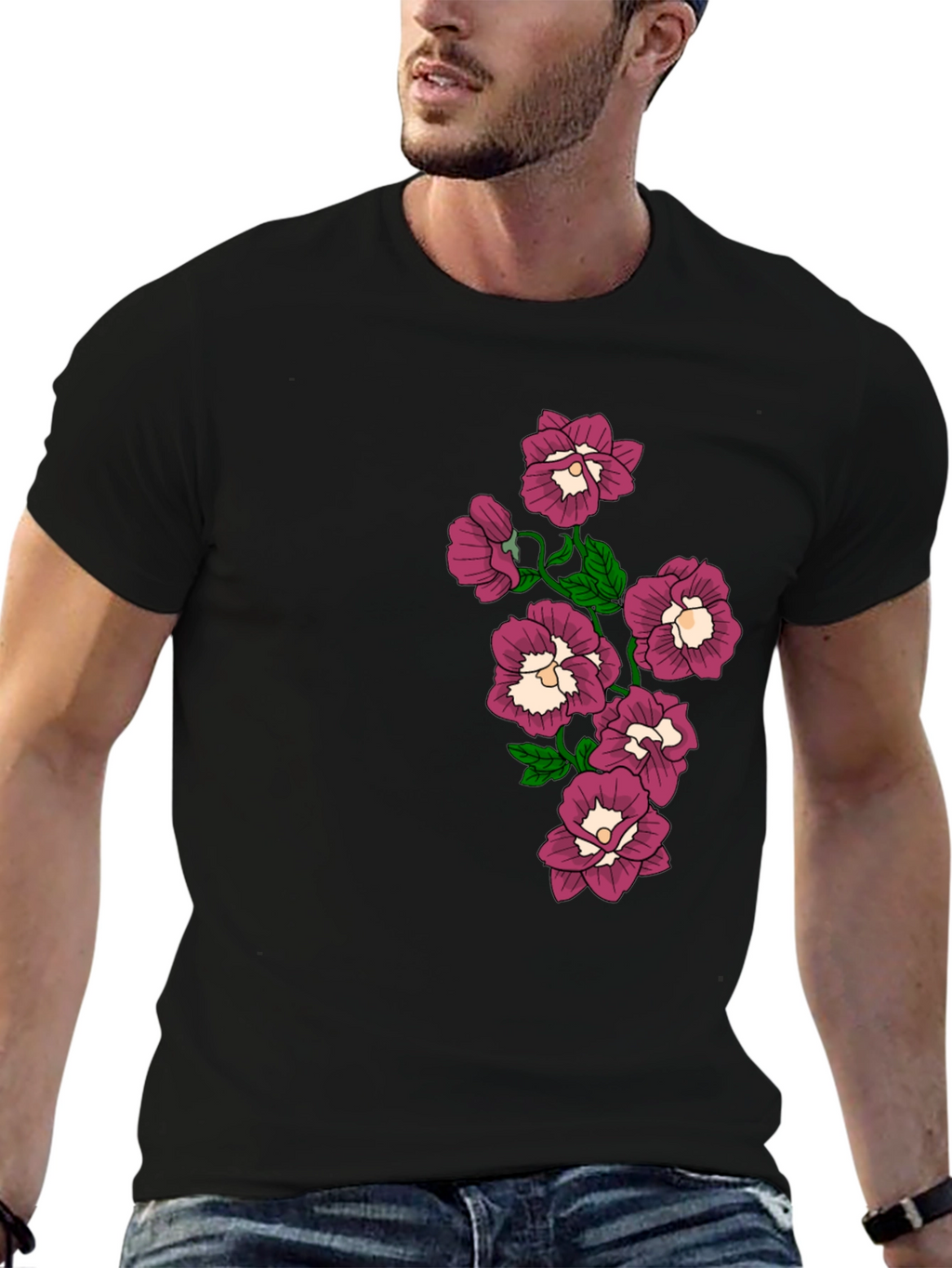 Floral T-Shirt - Black -  Graphic Tee