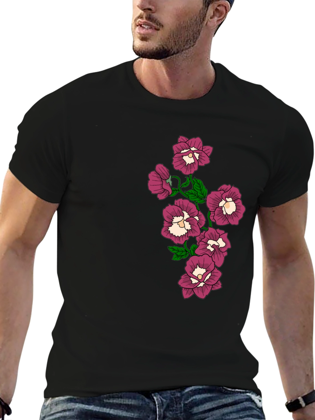 Floral T-Shirt - Black -  Graphic Tee