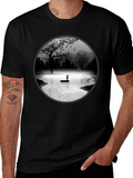 Fishing Scene Graphic Black T-Shirt