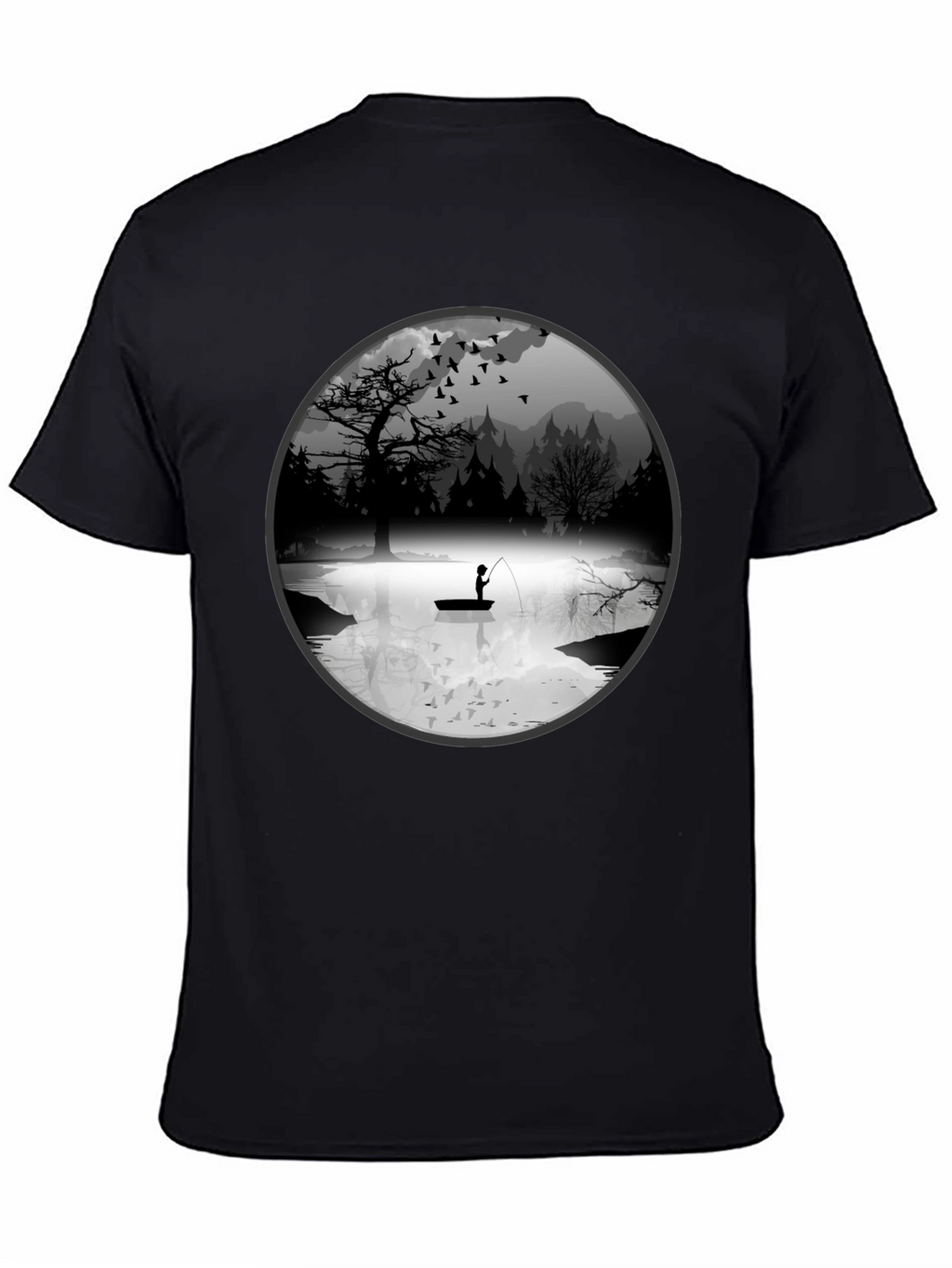 Fishing Scene Graphic Black T-Shirt