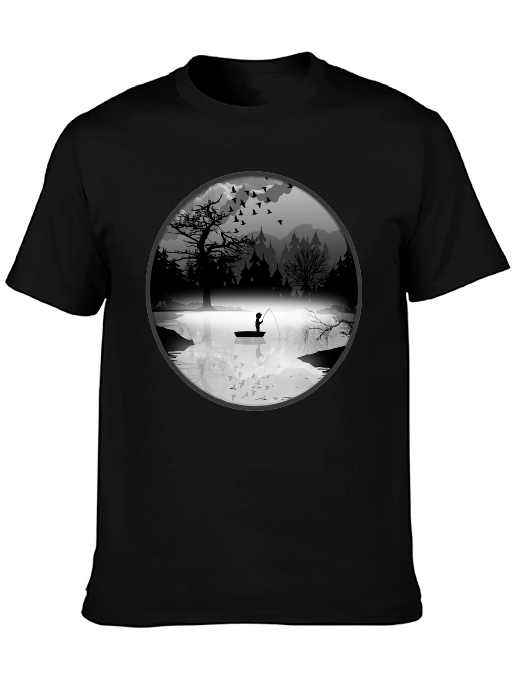Fishing Scene Graphic Black T-Shirt