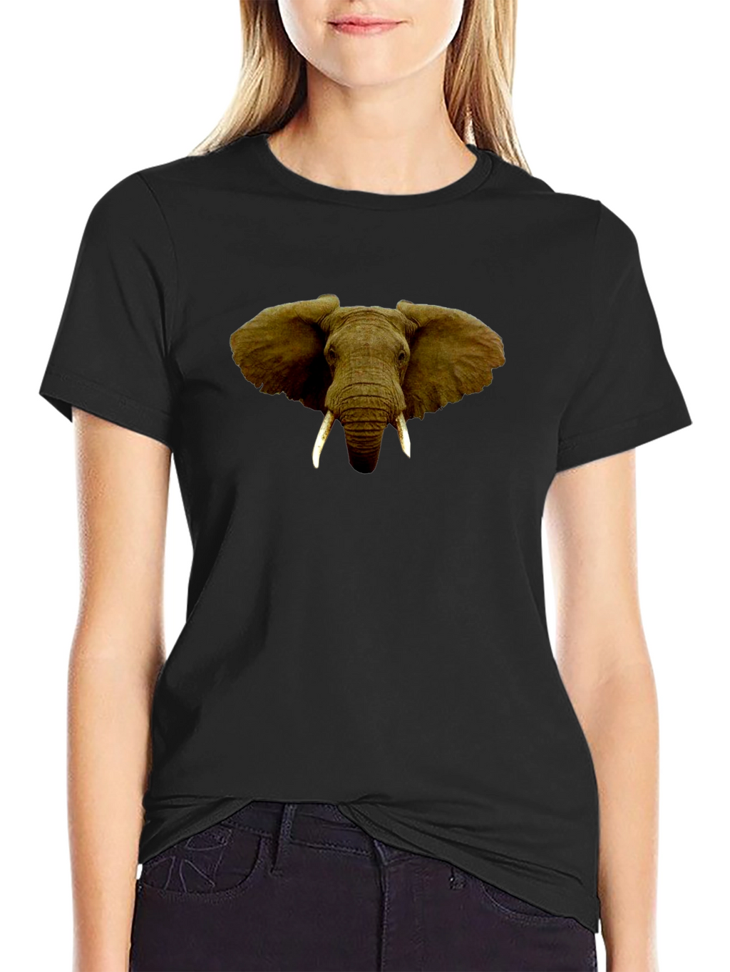 Elephant Graphic Print Black T-Shirt