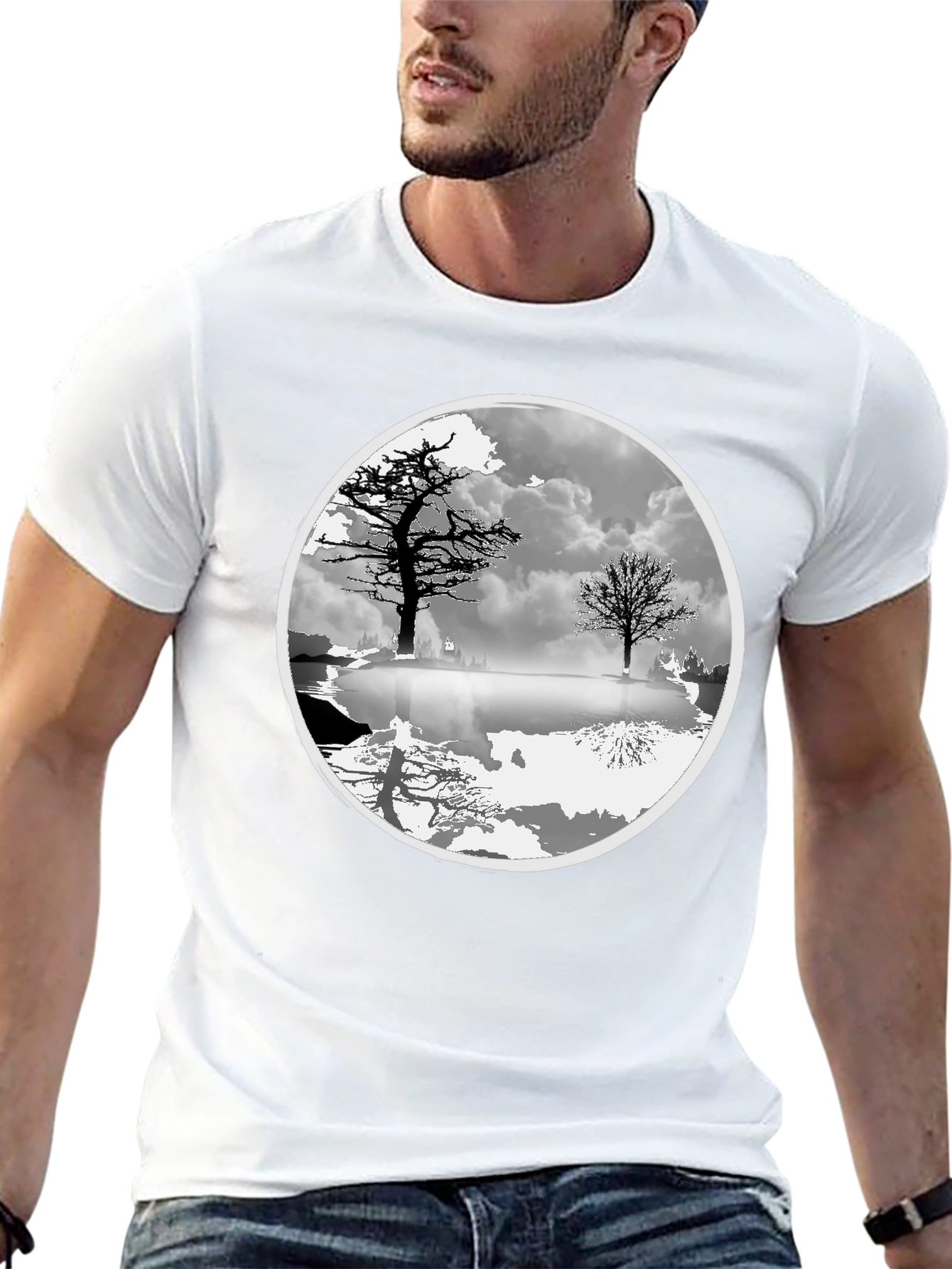 Monochrome Tree Graphic Tee - Nature Inspired Design