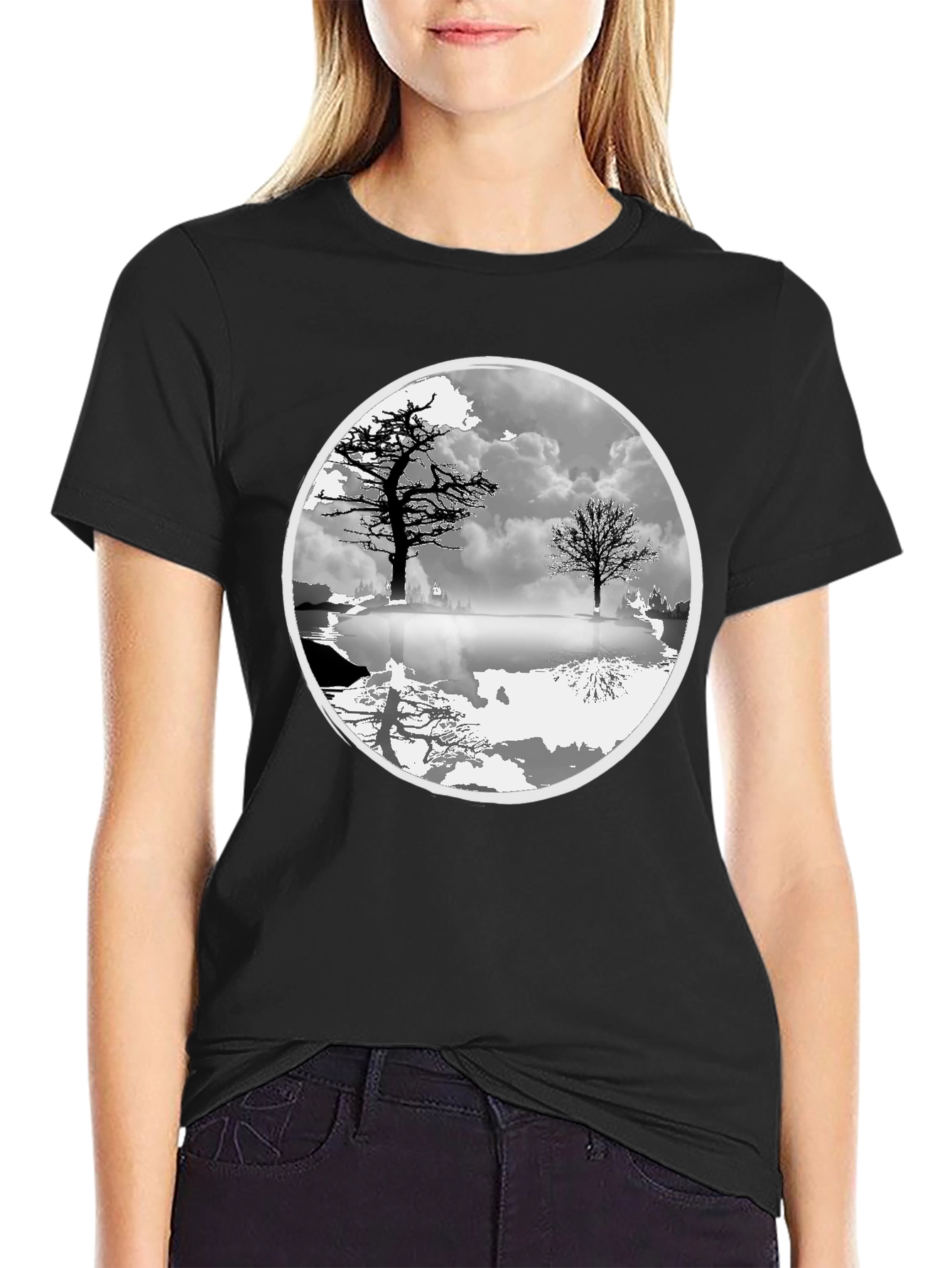 Monochrome Tree Graphic Tee - Nature Inspired Design