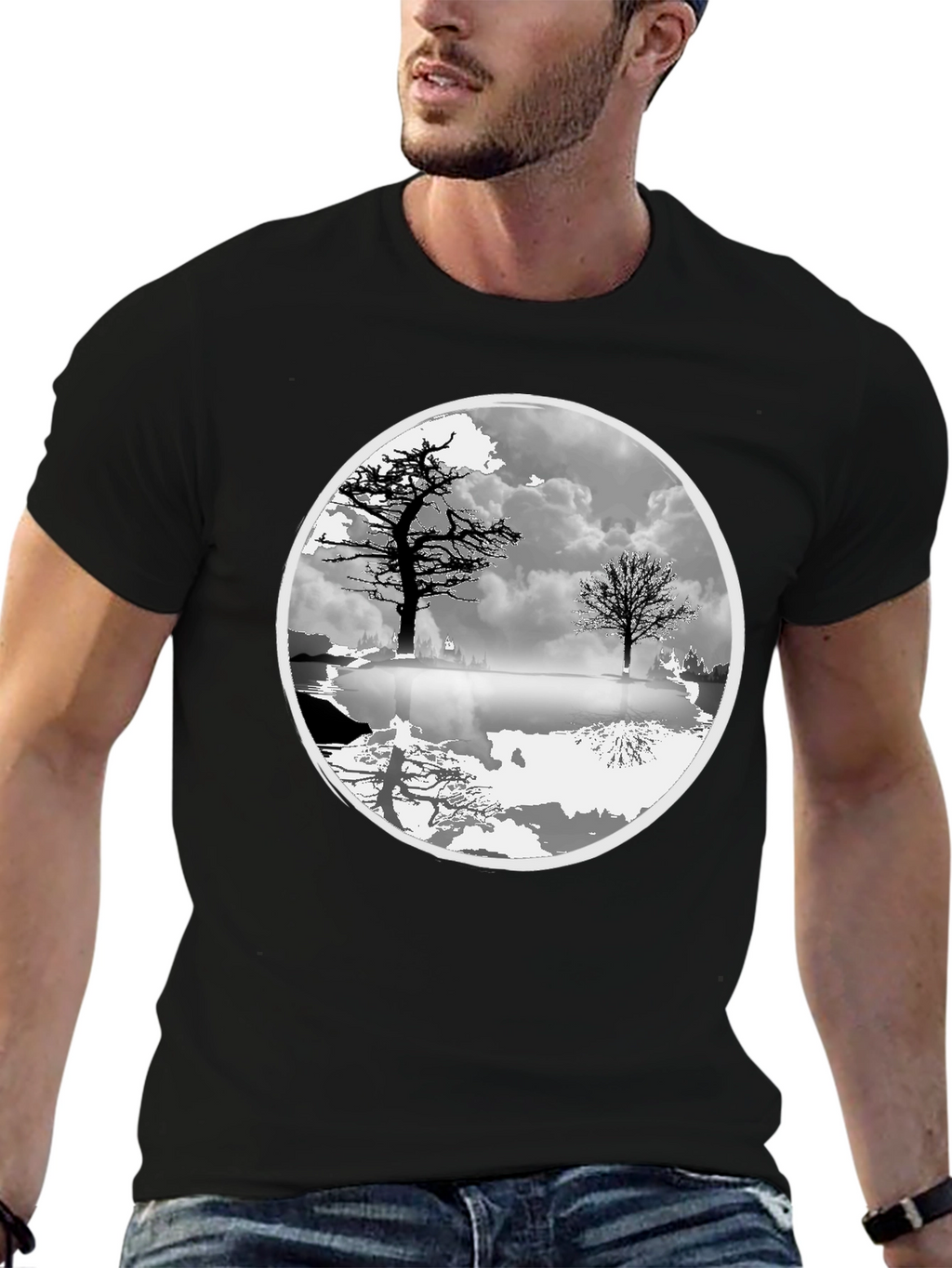 Monochrome Tree Graphic Tee - Nature Inspired Design