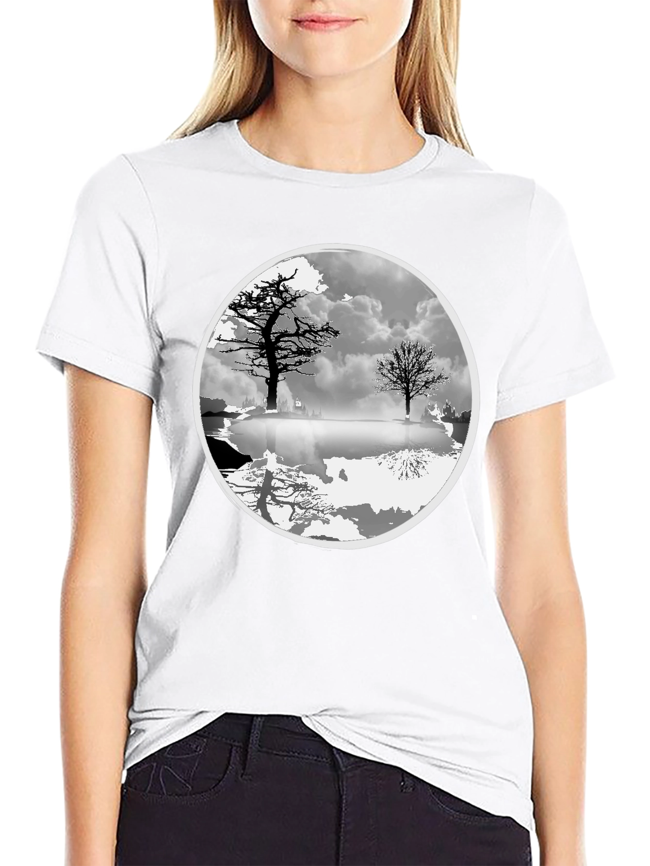 Monochrome Tree Graphic Tee - Nature Inspired Design