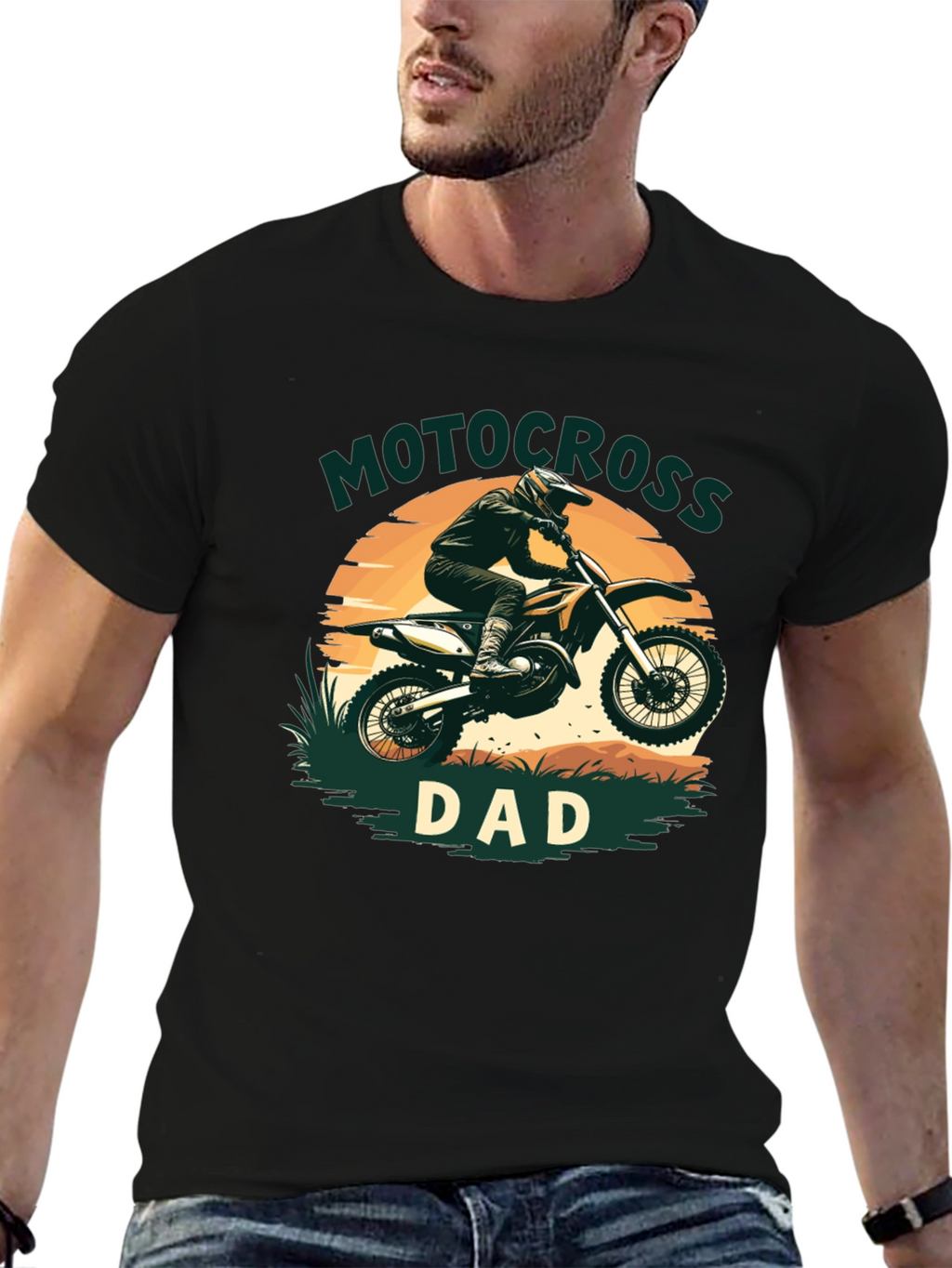 Motocross Dad Graphic Tee - Black Cotton Blend T-Shirt