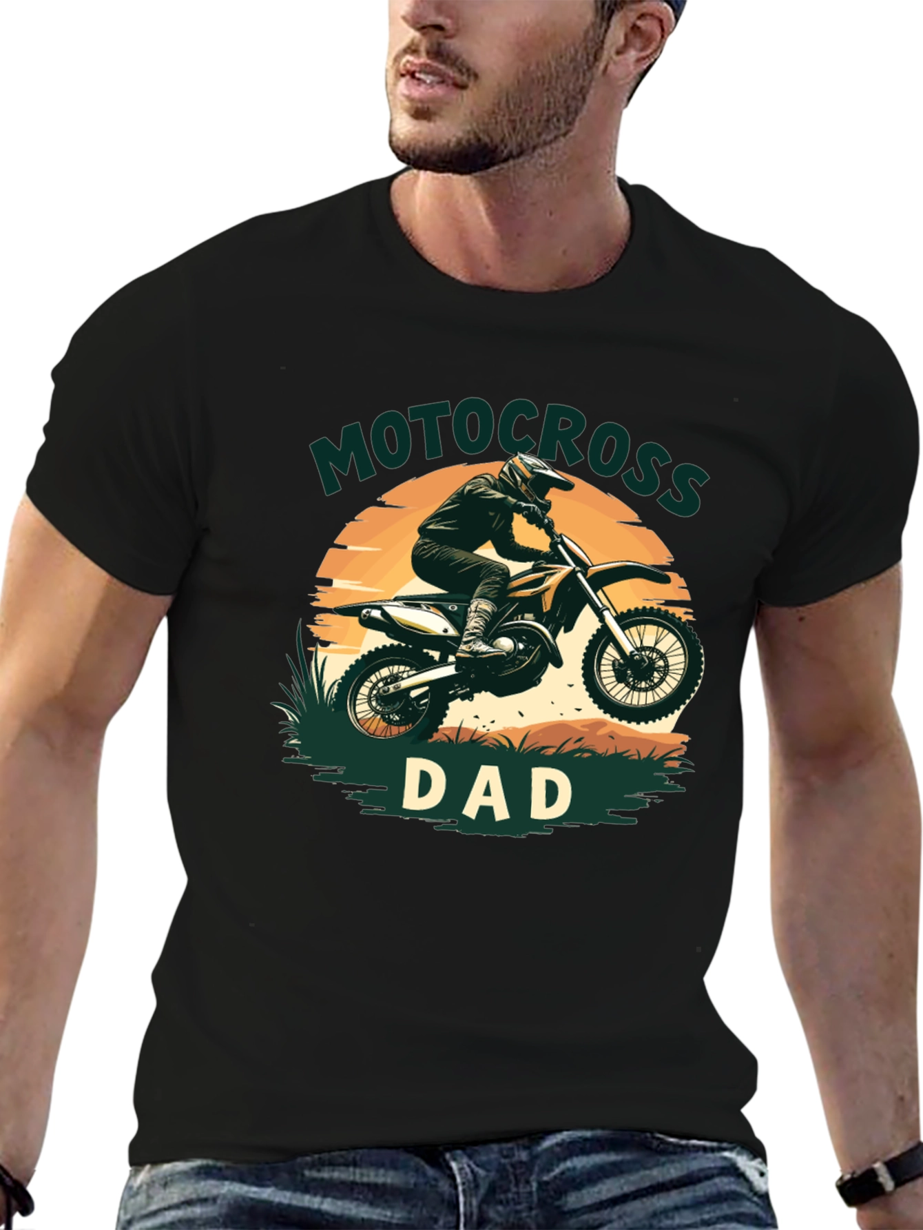 Motocross Dad Graphic Tee - Black Cotton Blend T-Shirt