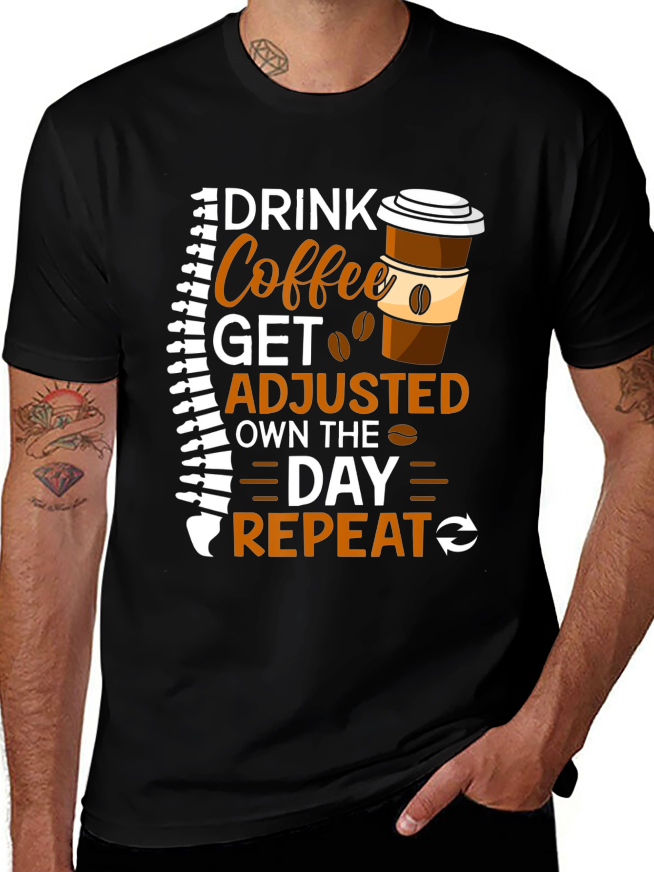 Chiropractor Coffee T-Shirt - Drink Coffee Get Adjusted Repeat