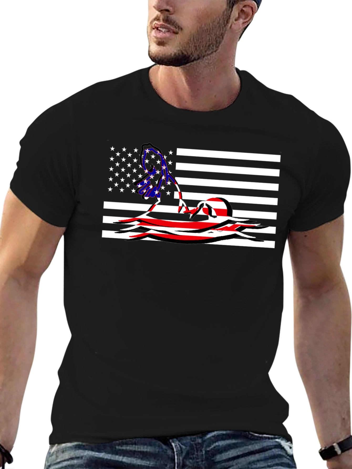 American Flag Swimmer Graphic T-Shirt