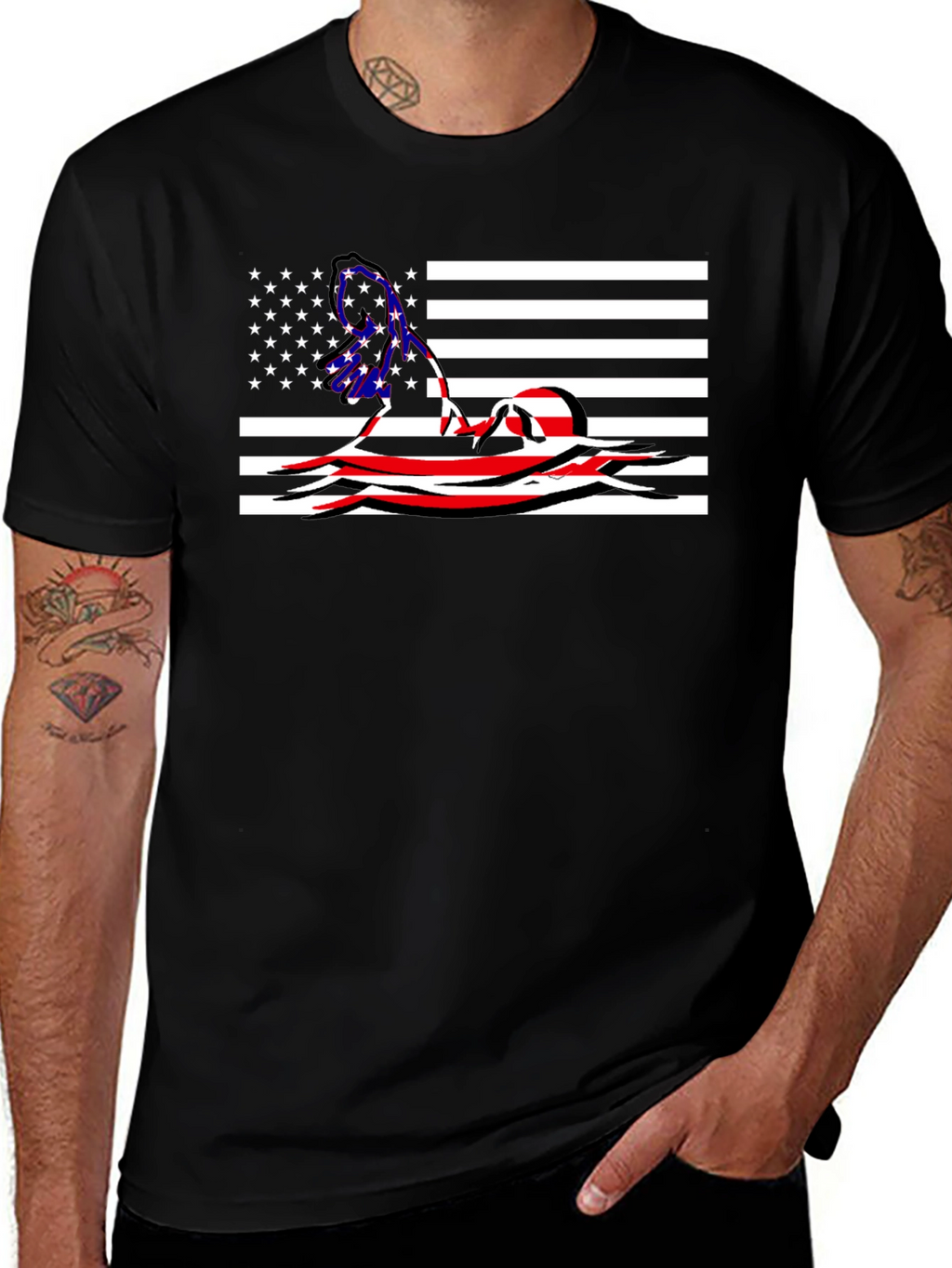 American Flag Swimmer Graphic T-Shirt