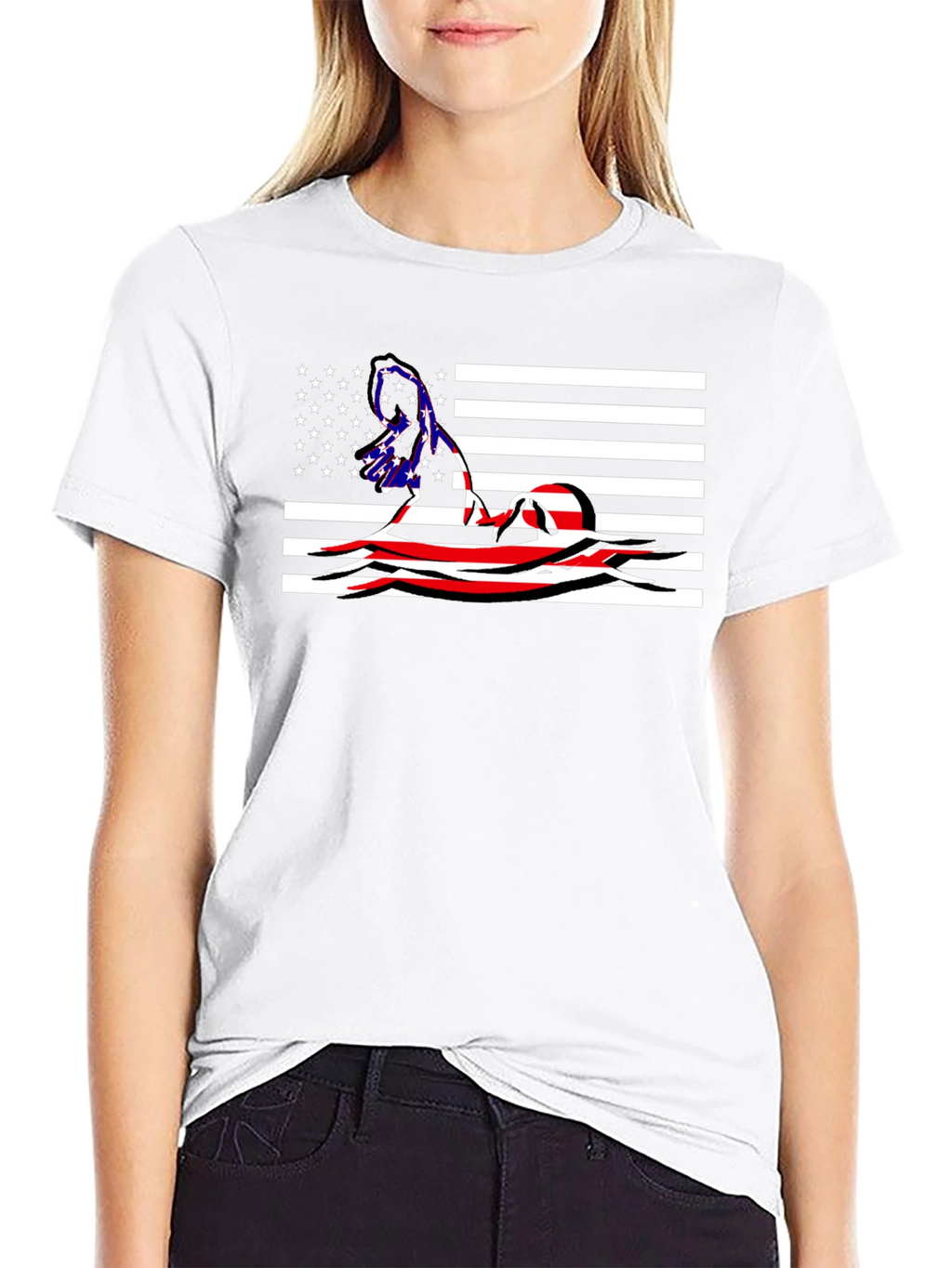 American Flag Swimmer Graphic T-Shirt