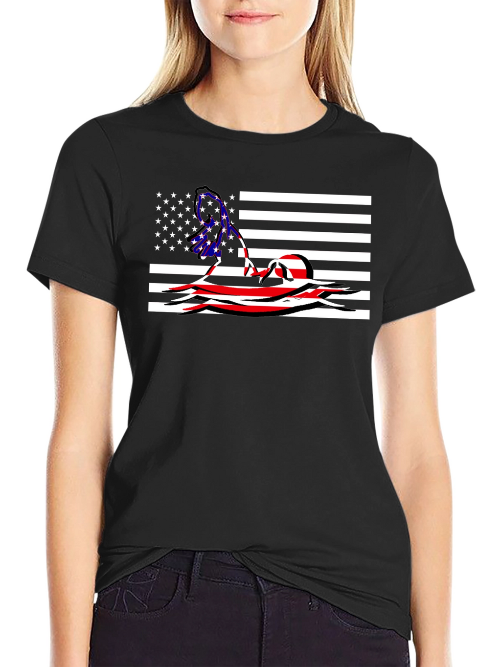 American Flag Swimmer Graphic T-Shirt