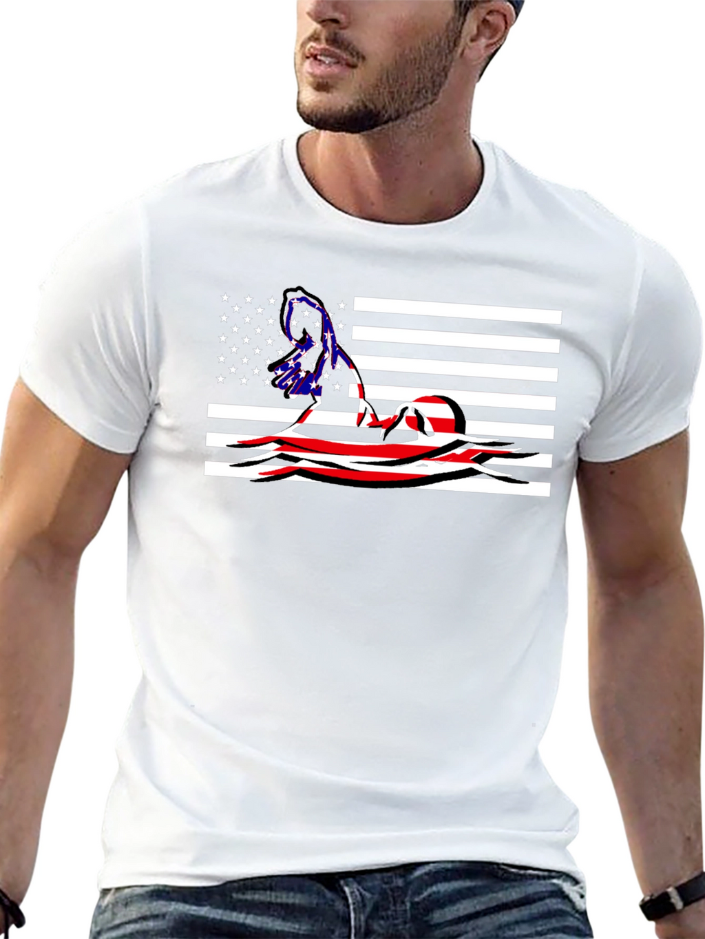 American Flag Swimmer Graphic T-Shirt