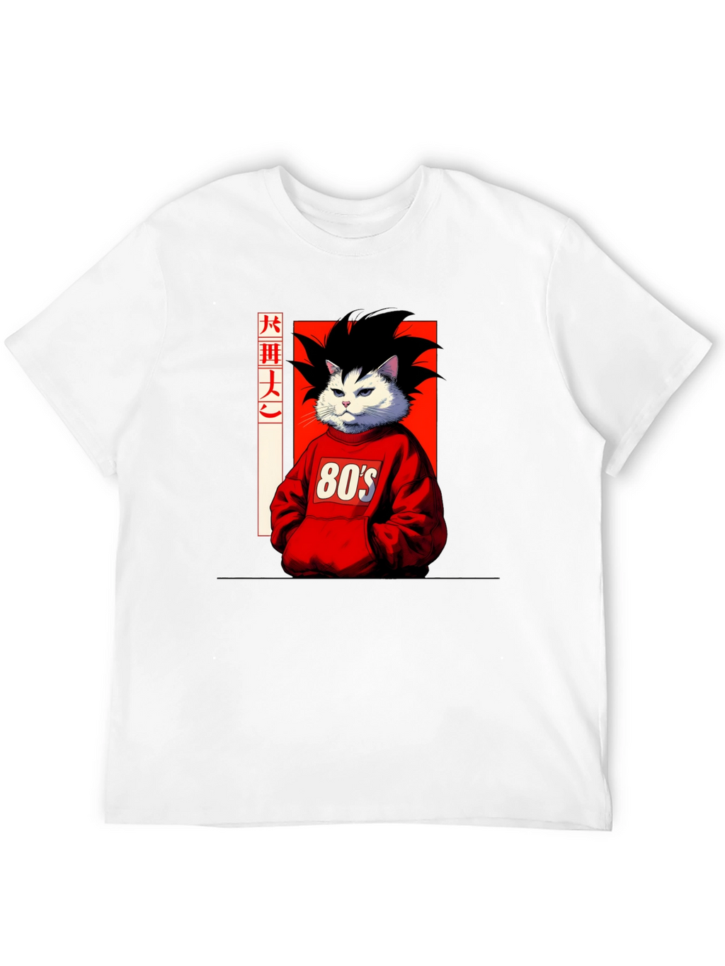 Anime Cat Graphic T-Shirt: 80s Style