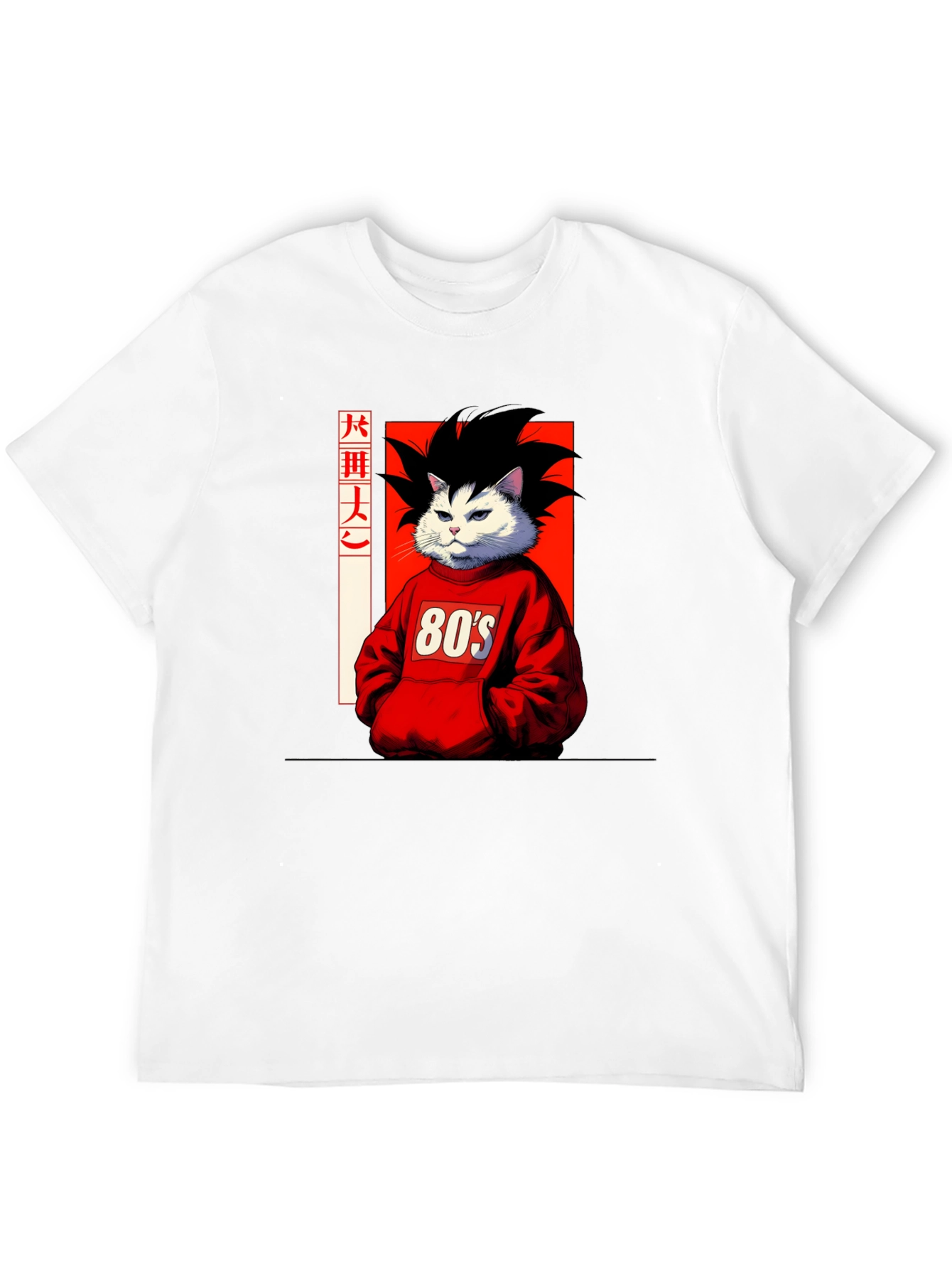 Anime Cat Graphic T-Shirt: 80s Style