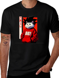 Anime Cat Graphic T-Shirt: 80s Style