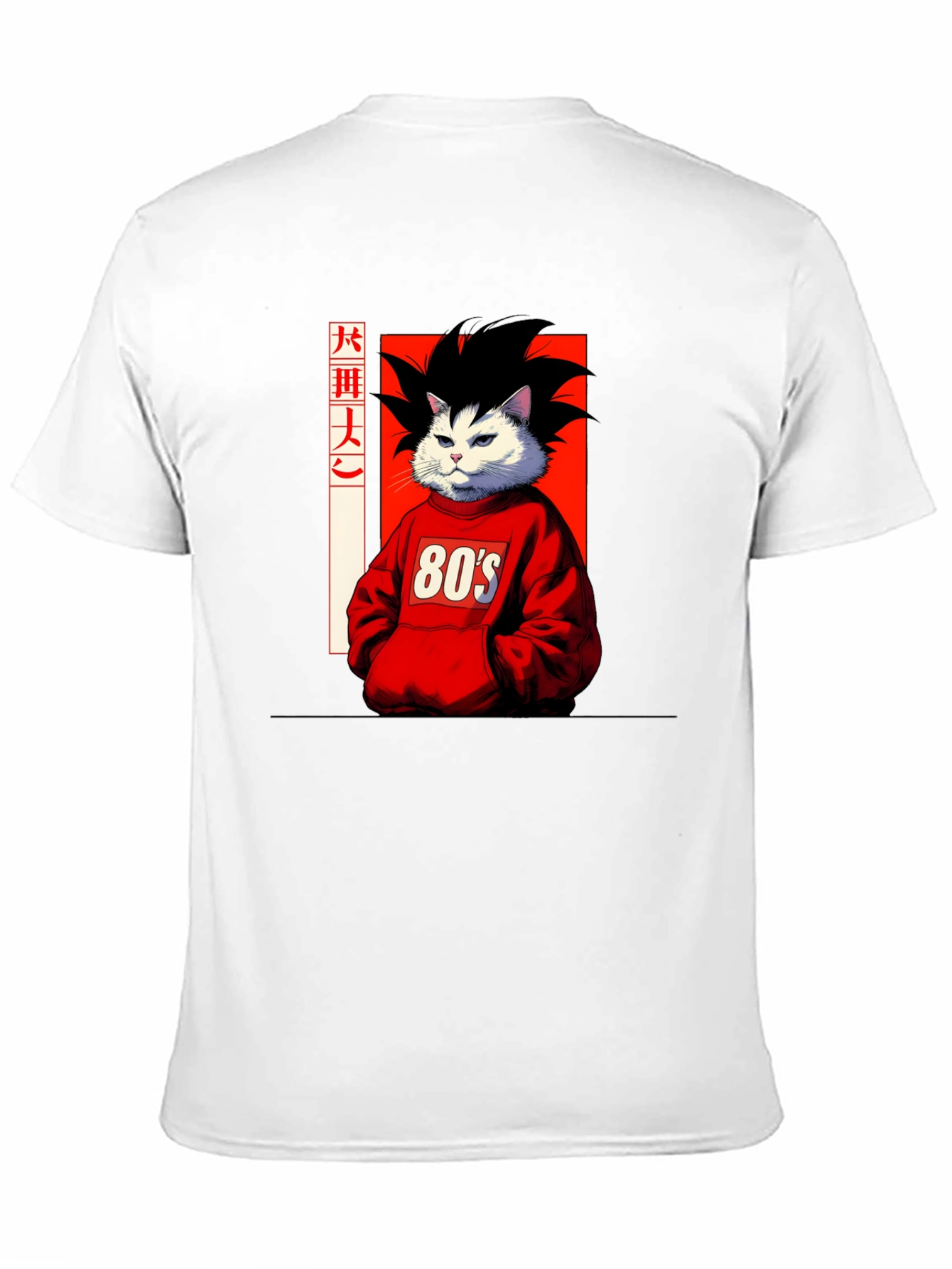 Anime Cat Graphic T-Shirt: 80s Style